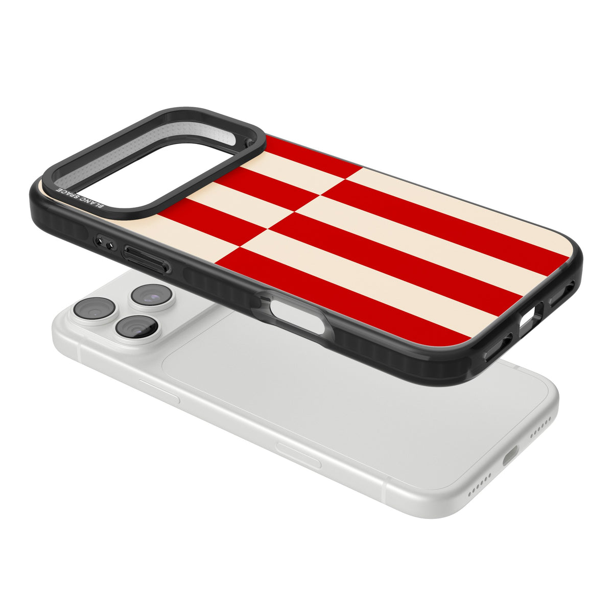 Rouge Stripes iPhone 18 Pro Max Impact Black Phone Case angled