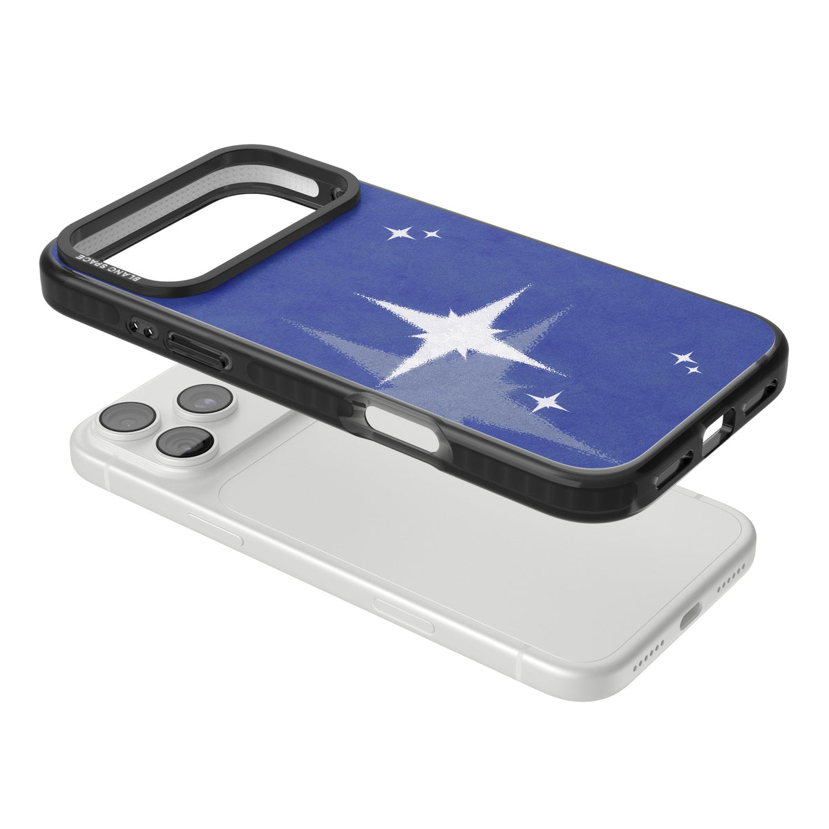 Blue Sparkle iPhone 18 Pro Max Impact Black Phone Case angled