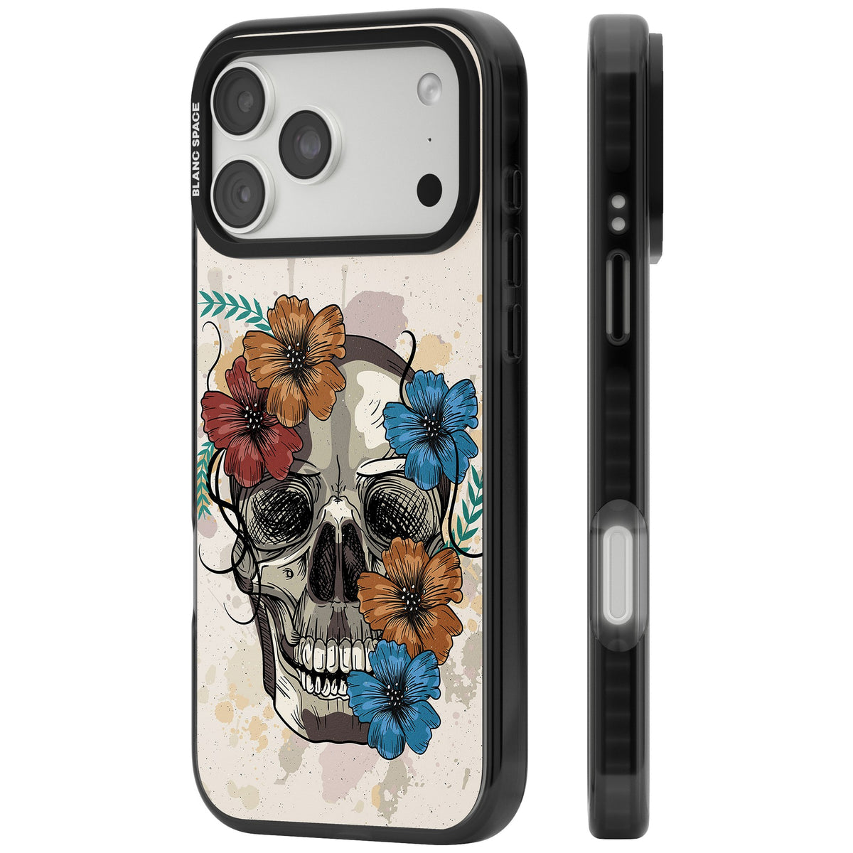 Sugar Skull Floral iPhone 18 Pro Max Impact Black Phone Case side
