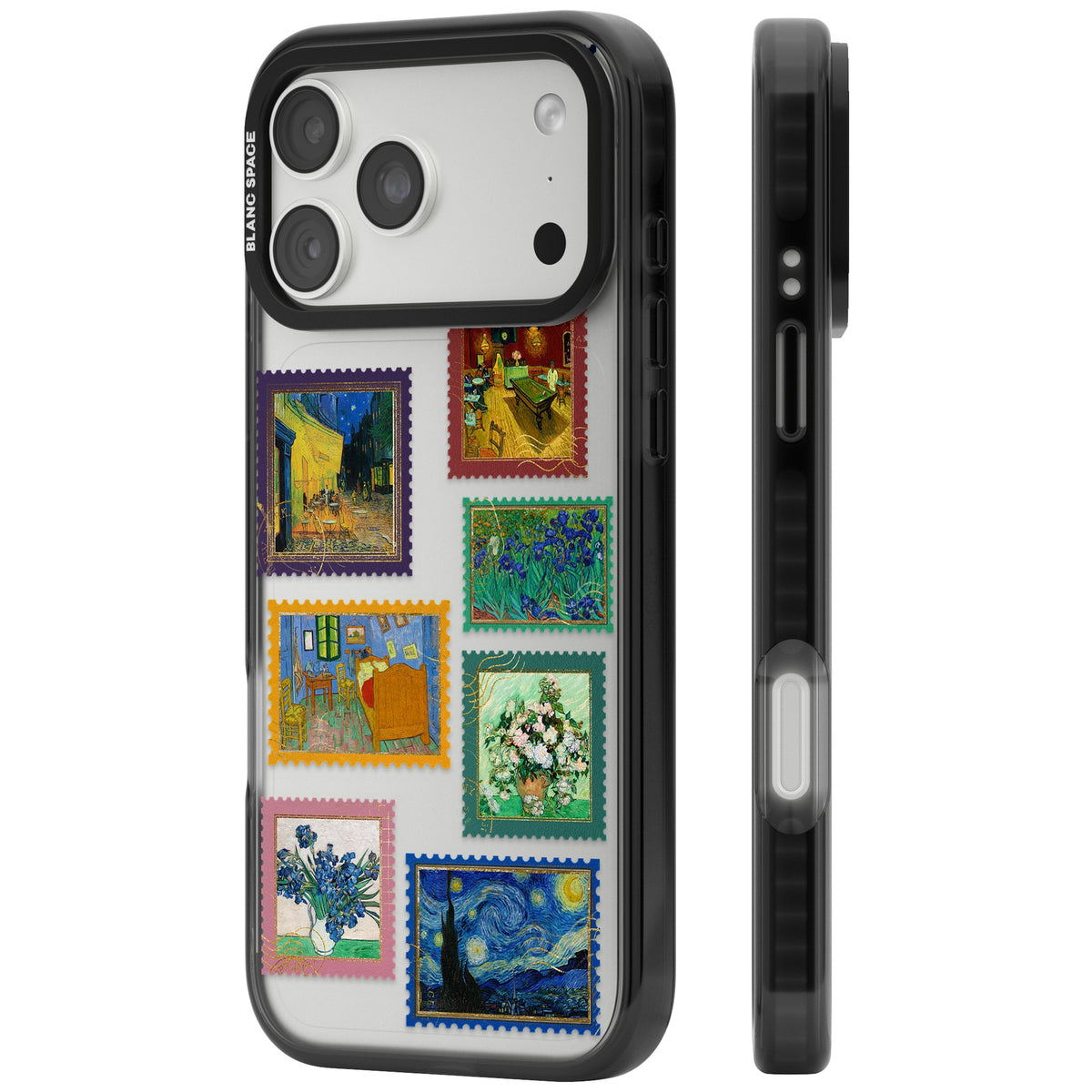 Coloured Vintage Art Stamps iPhone 18 Pro Max Impact Black Phone Case side