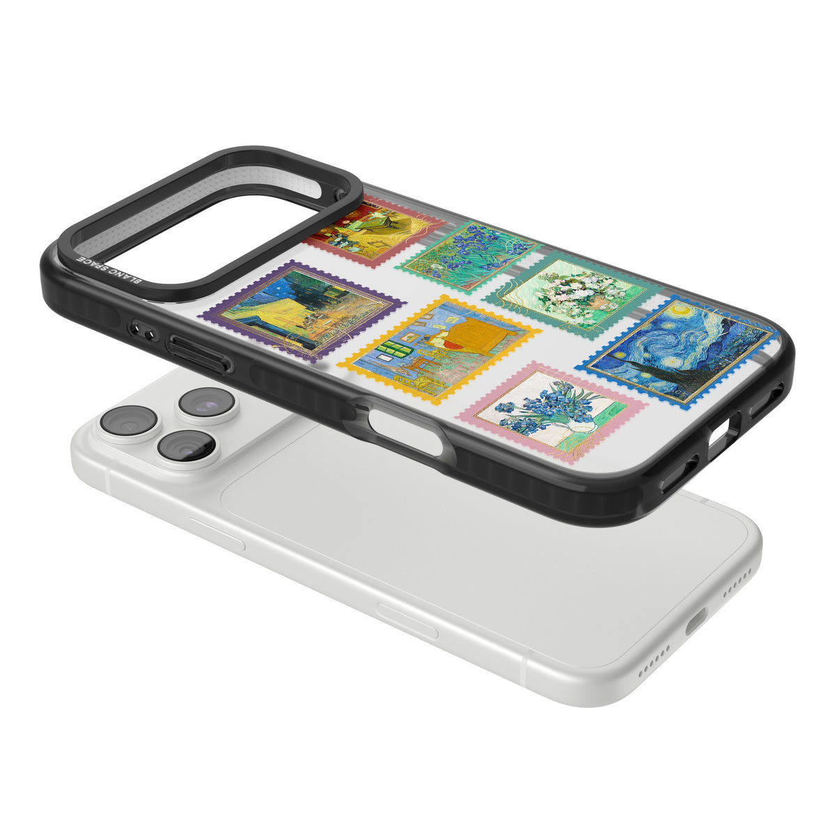 Coloured Vintage Art Stamps iPhone 18 Pro Max Impact Black Phone Case angled