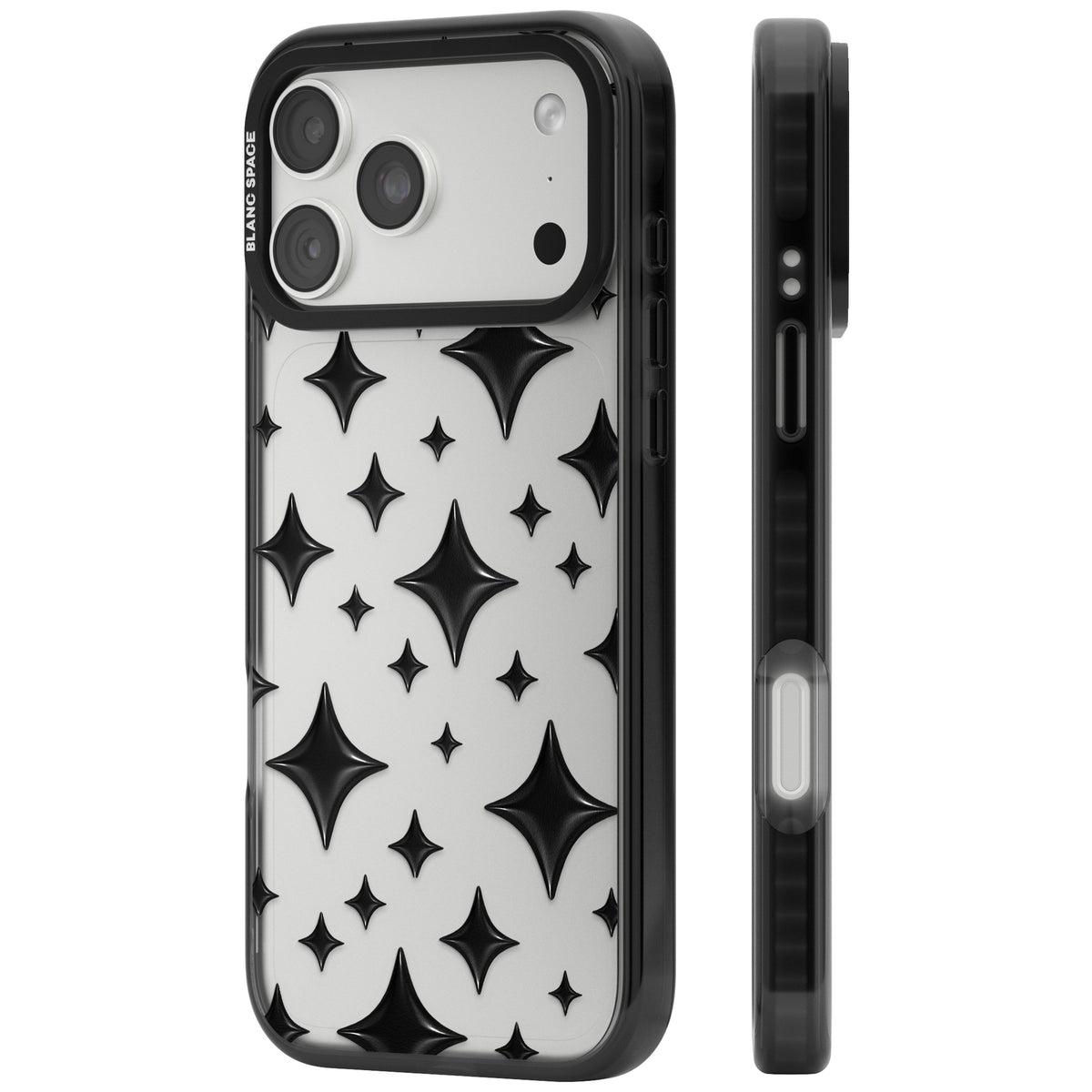 Black Puff Sparkle Pattern iPhone 18 Pro Max Impact Black Phone Case side