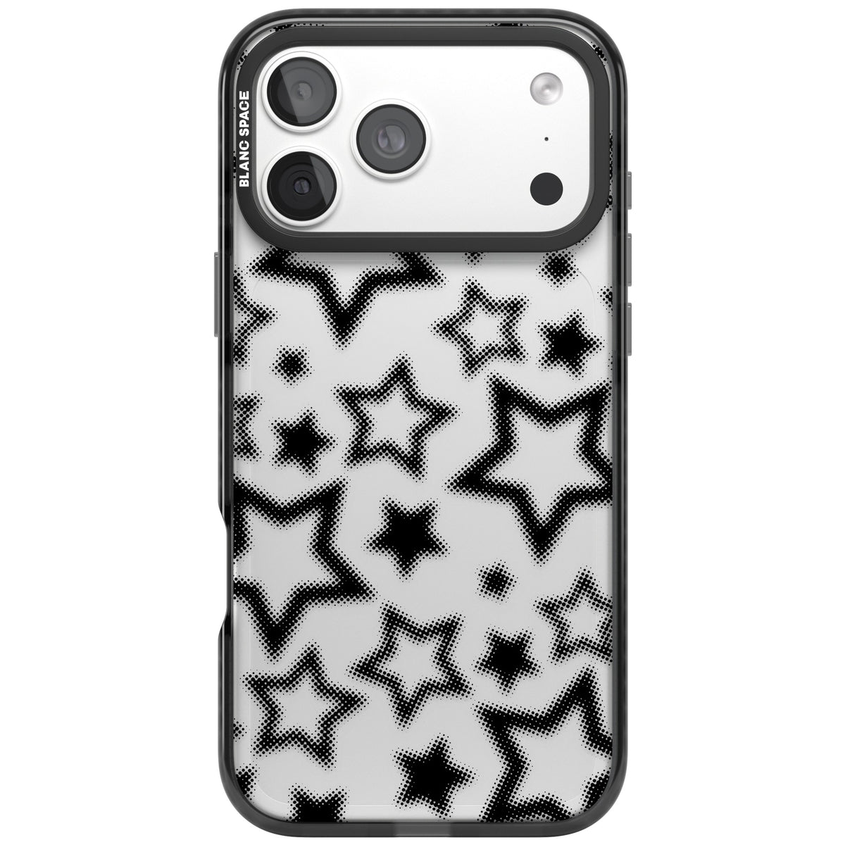 Black Halftone Stars (Clear) iPhone 18 Pro Max Impact Black Phone Case front