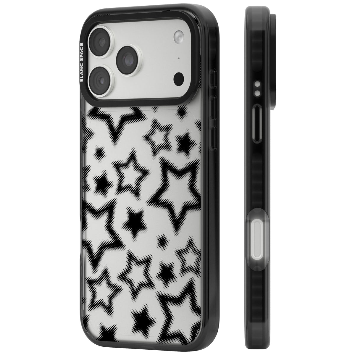 Black Halftone Stars (Clear) iPhone 18 Pro Max Impact Black Phone Case side