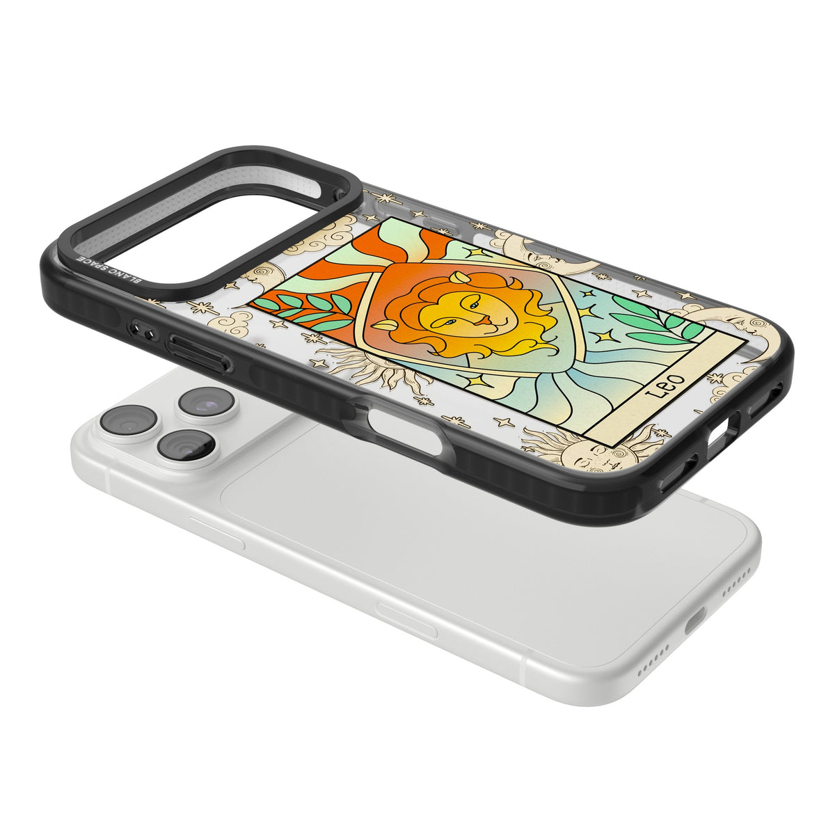 Celestial Zodiac Leo iPhone 18 Pro Max Impact Black Phone Case angled