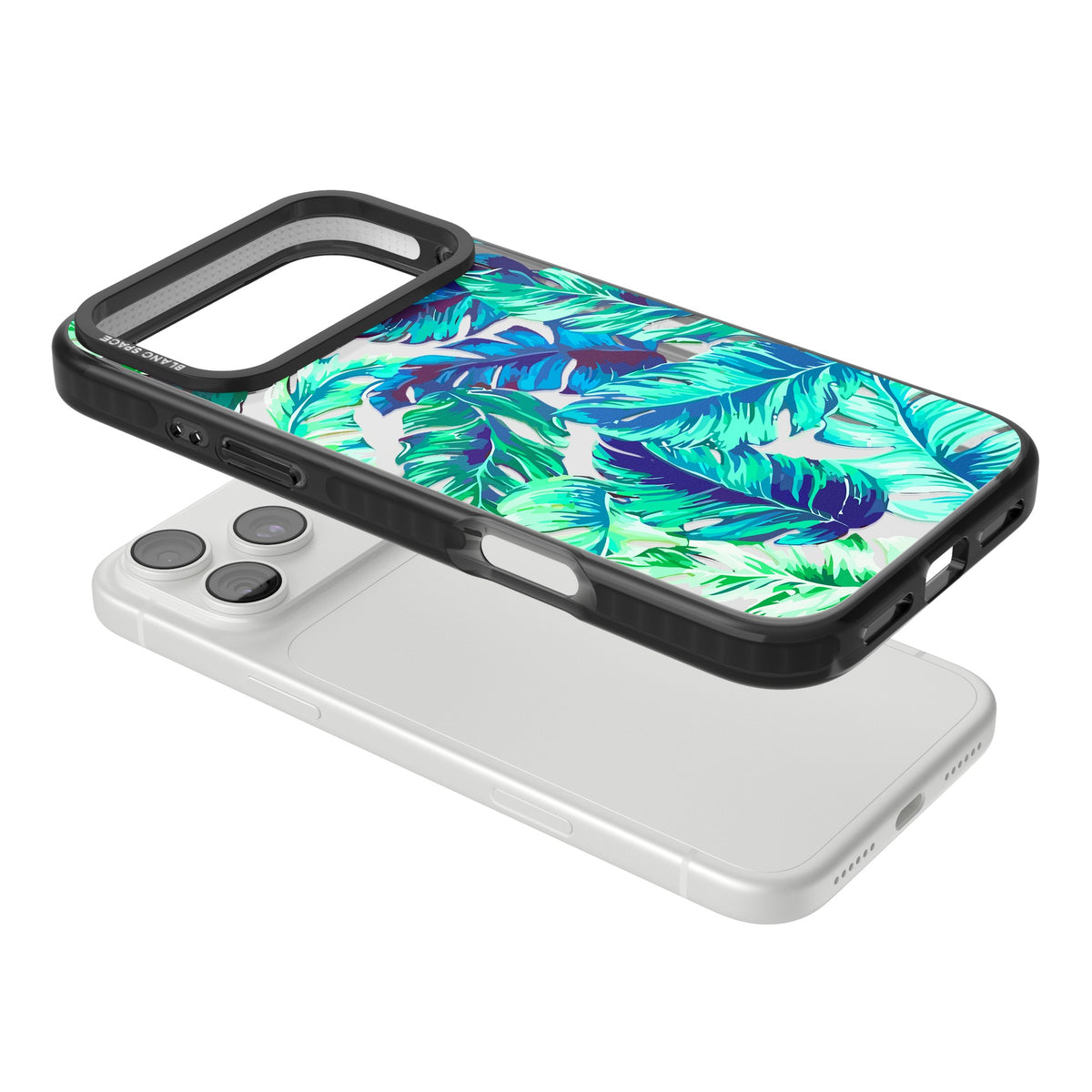 Aqua Tropic iPhone 18 Pro Max Impact Black Phone Case angled