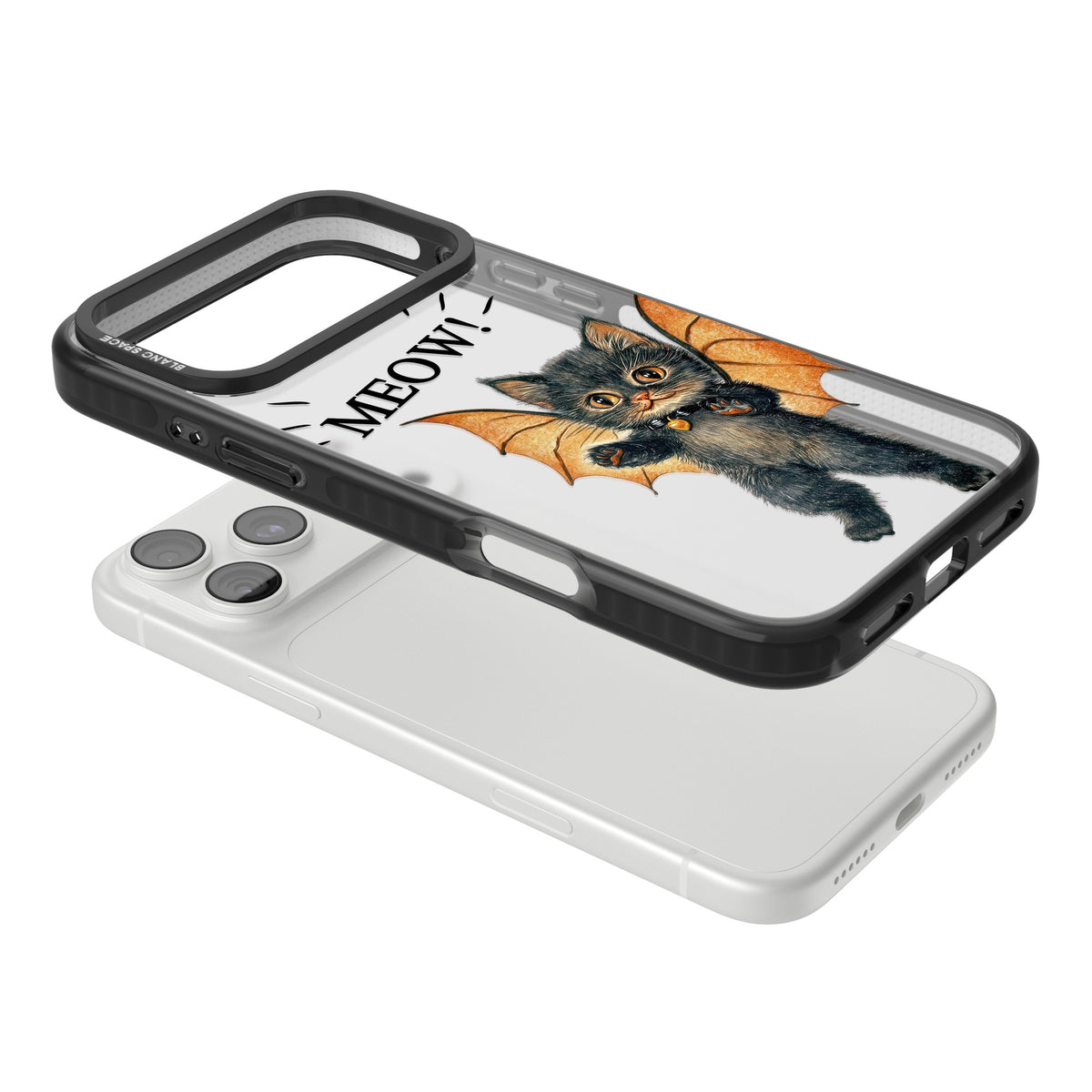 Meow iPhone 18 Pro Max Impact Black Phone Case angled