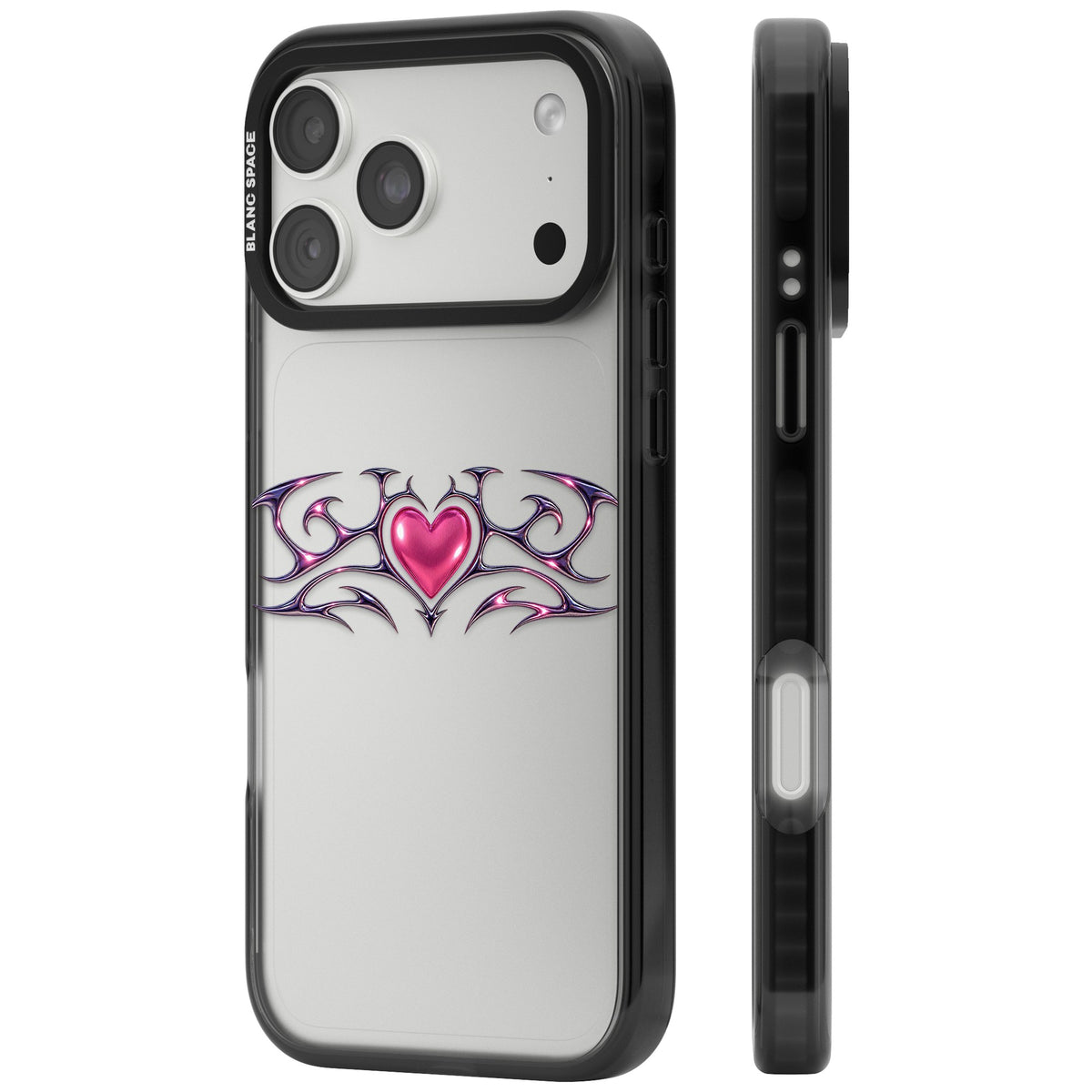 Pink Chrome Heart iPhone 18 Pro Max Impact Black Phone Case side
