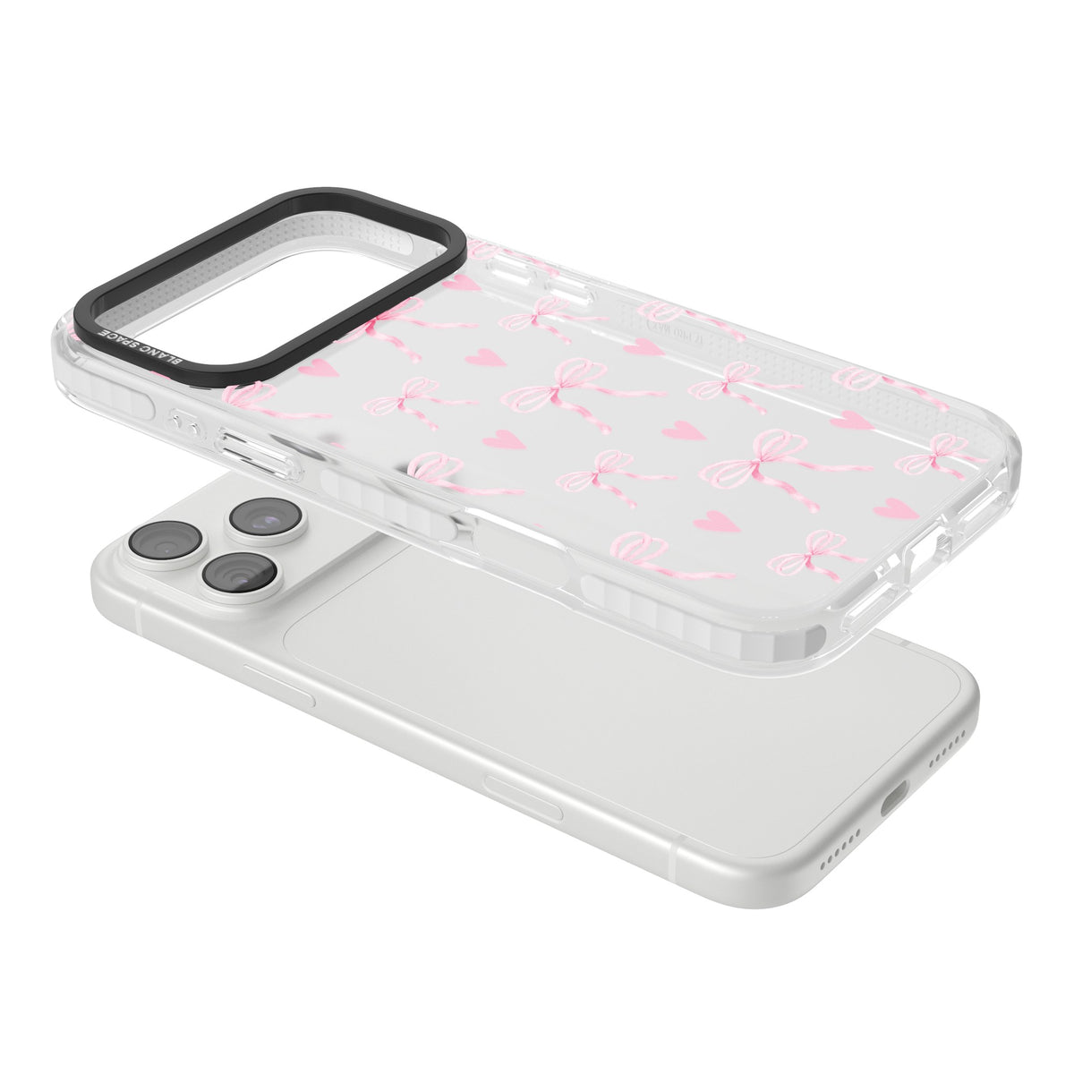 Pink Bows & Hearts iPhone 18 Pro Max Impact Clear Phone Case angled
