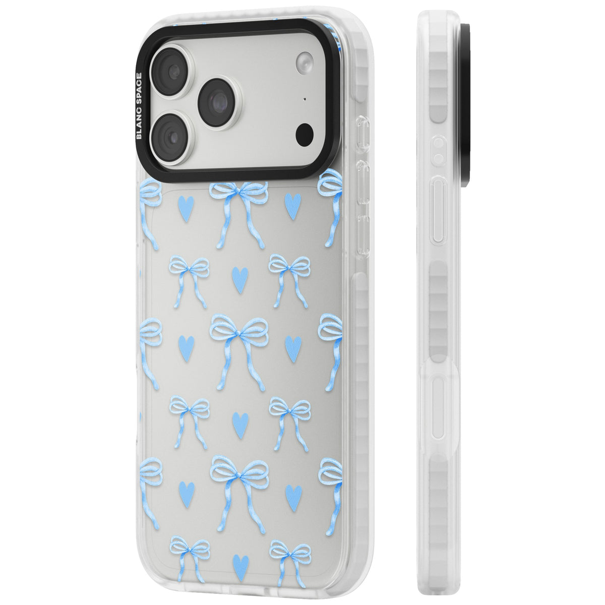 Blue Bows & Hearts iPhone 18 Pro Max Impact Clear Phone Case side