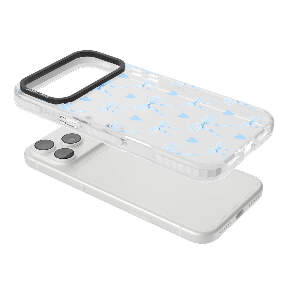 Blue Bows & Hearts iPhone 18 Pro Max Impact Clear Phone Case angled