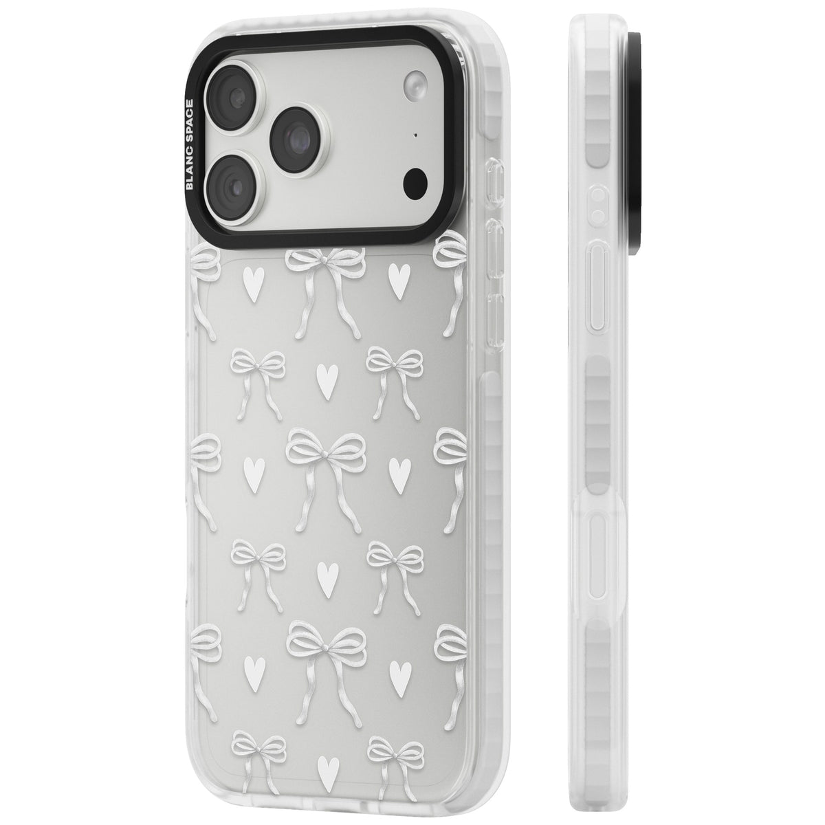 White Bows & Hearts iPhone 18 Pro Max Impact Clear Phone Case side