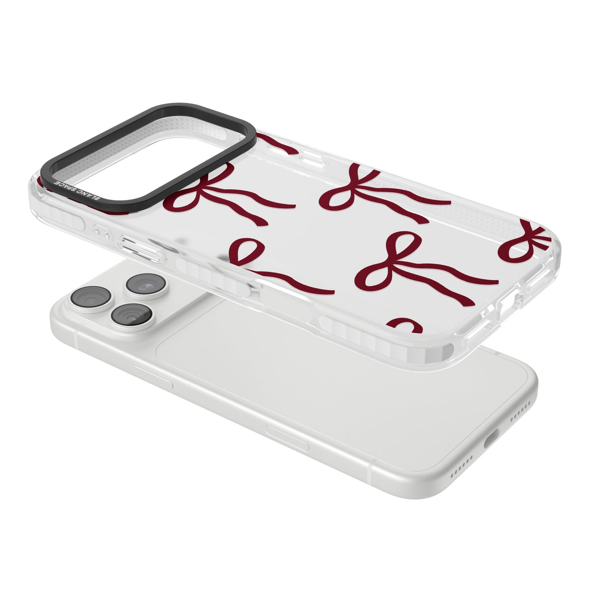 Burgundy Bows iPhone 18 Pro Max Impact Clear Phone Case angled
