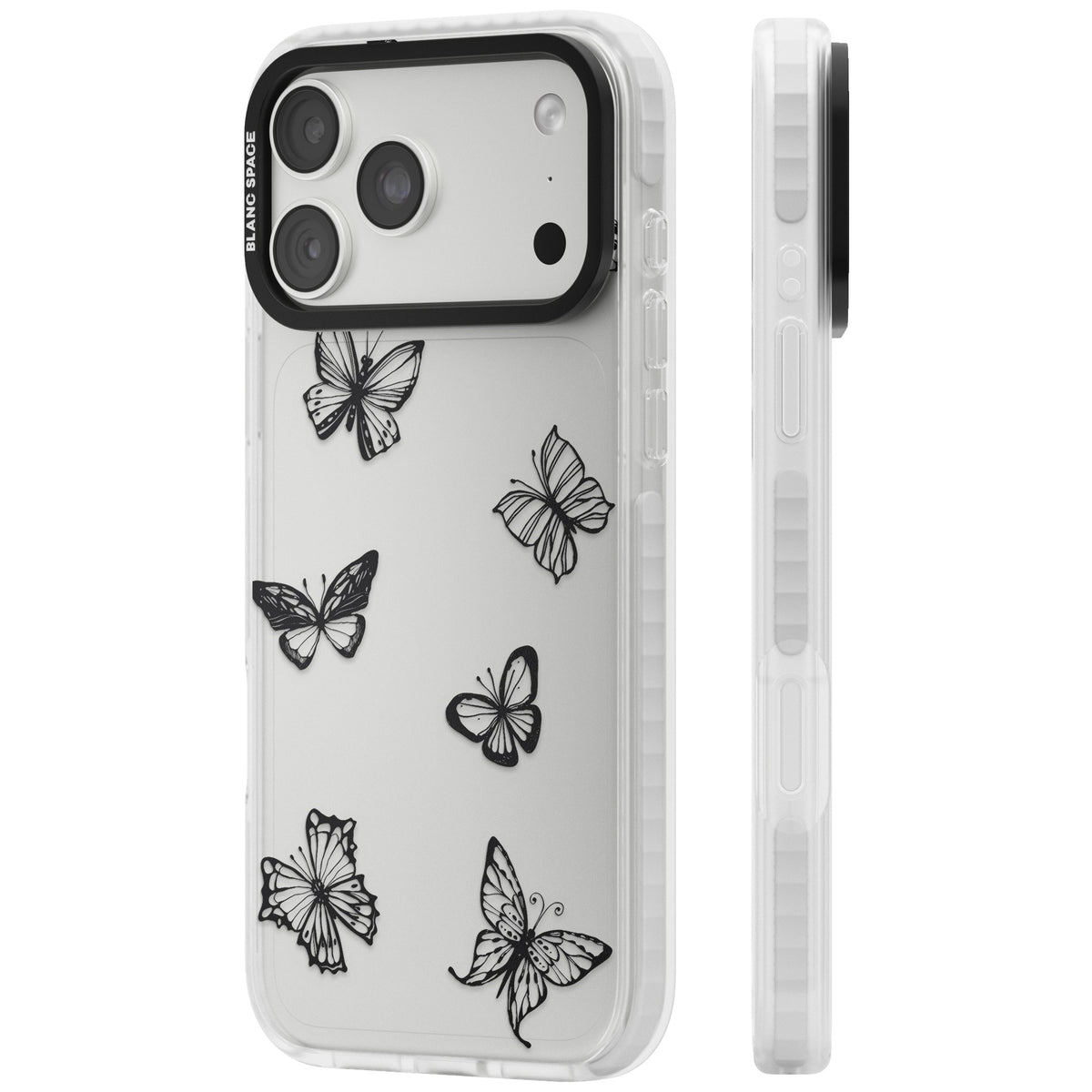 Grey Butterfly Line Pattern iPhone 18 Pro Max Impact Clear Phone Case side