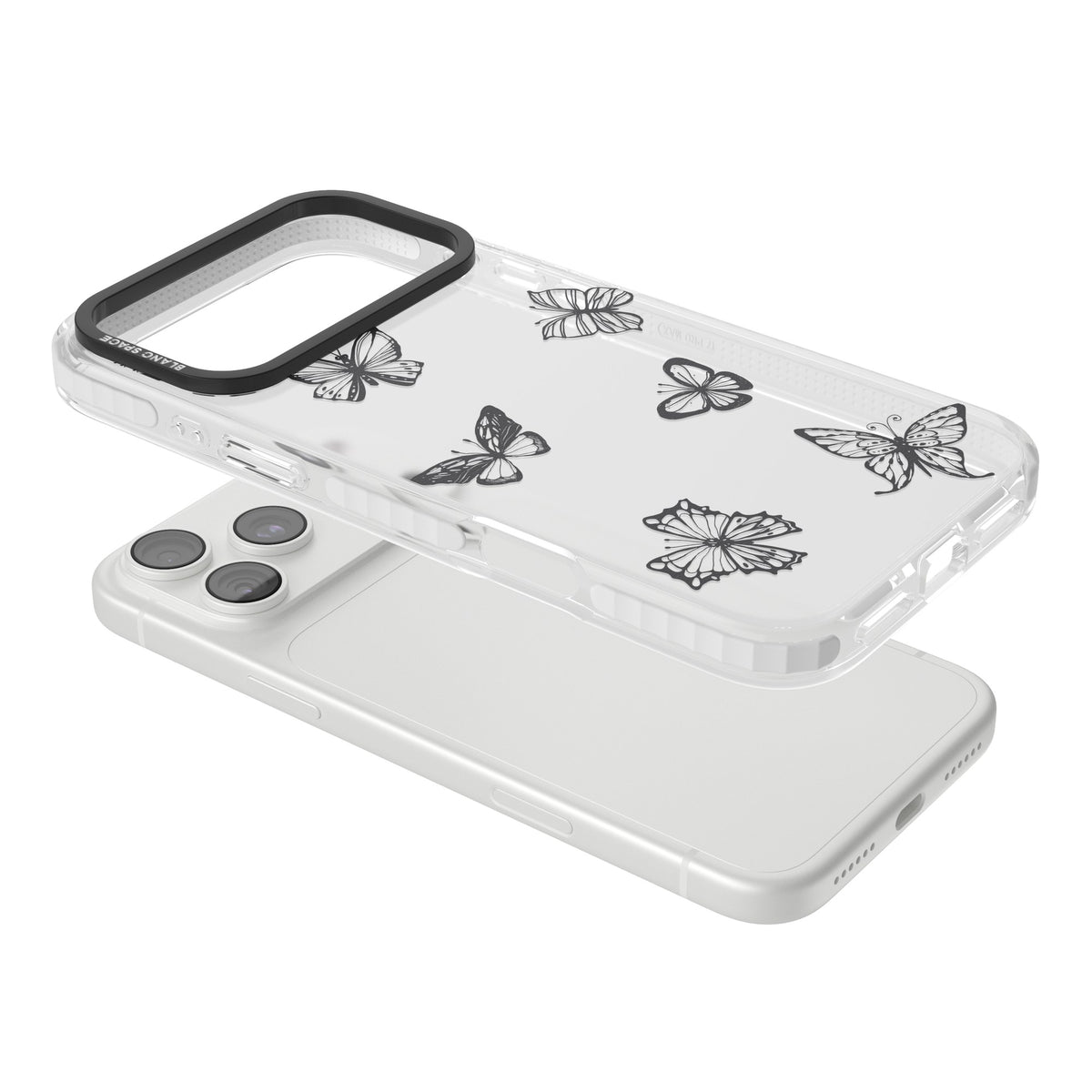 Grey Butterfly Line Pattern iPhone 18 Pro Max Impact Clear Phone Case angled