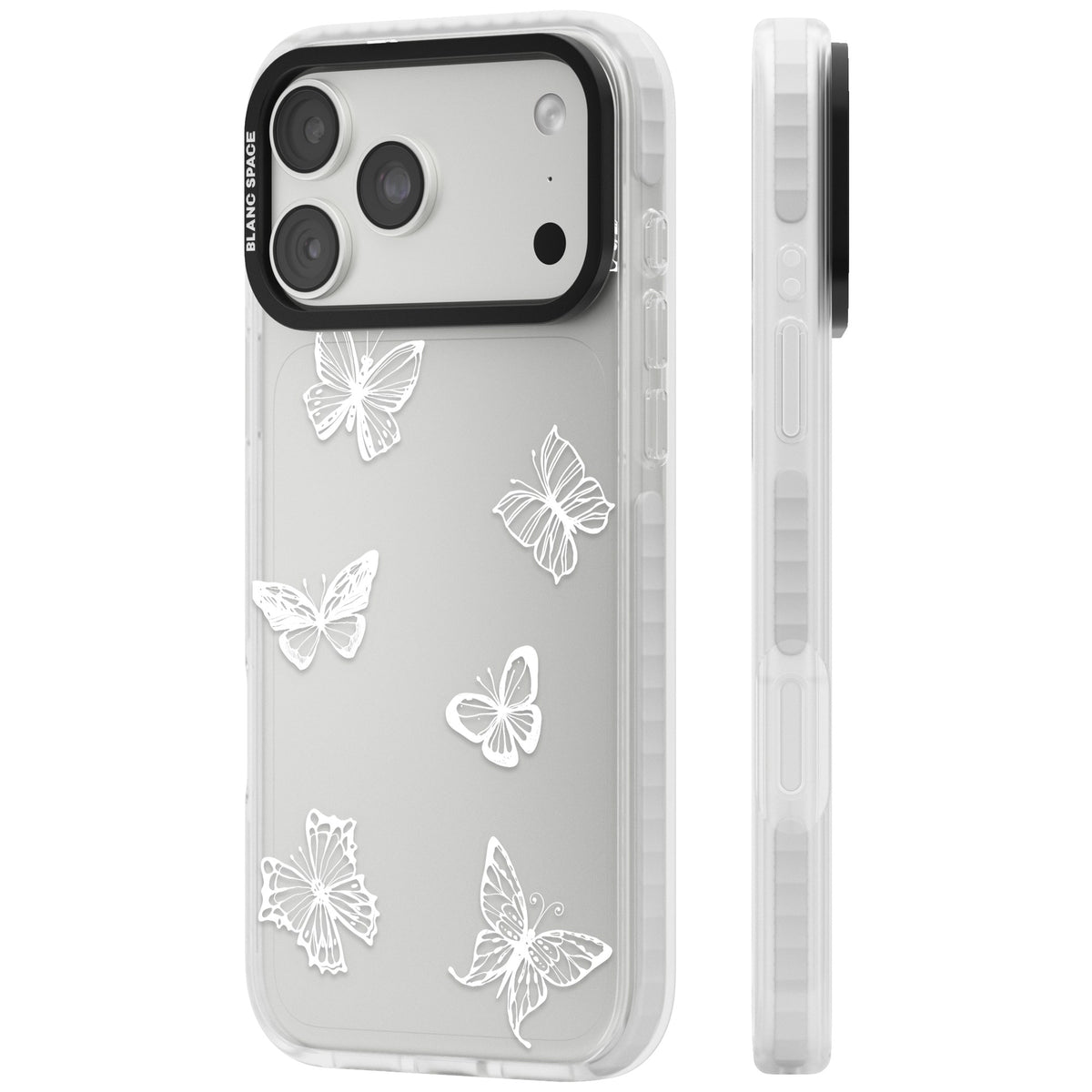 White Butterfly Line Pattern iPhone 18 Pro Max Impact Clear Phone Case side