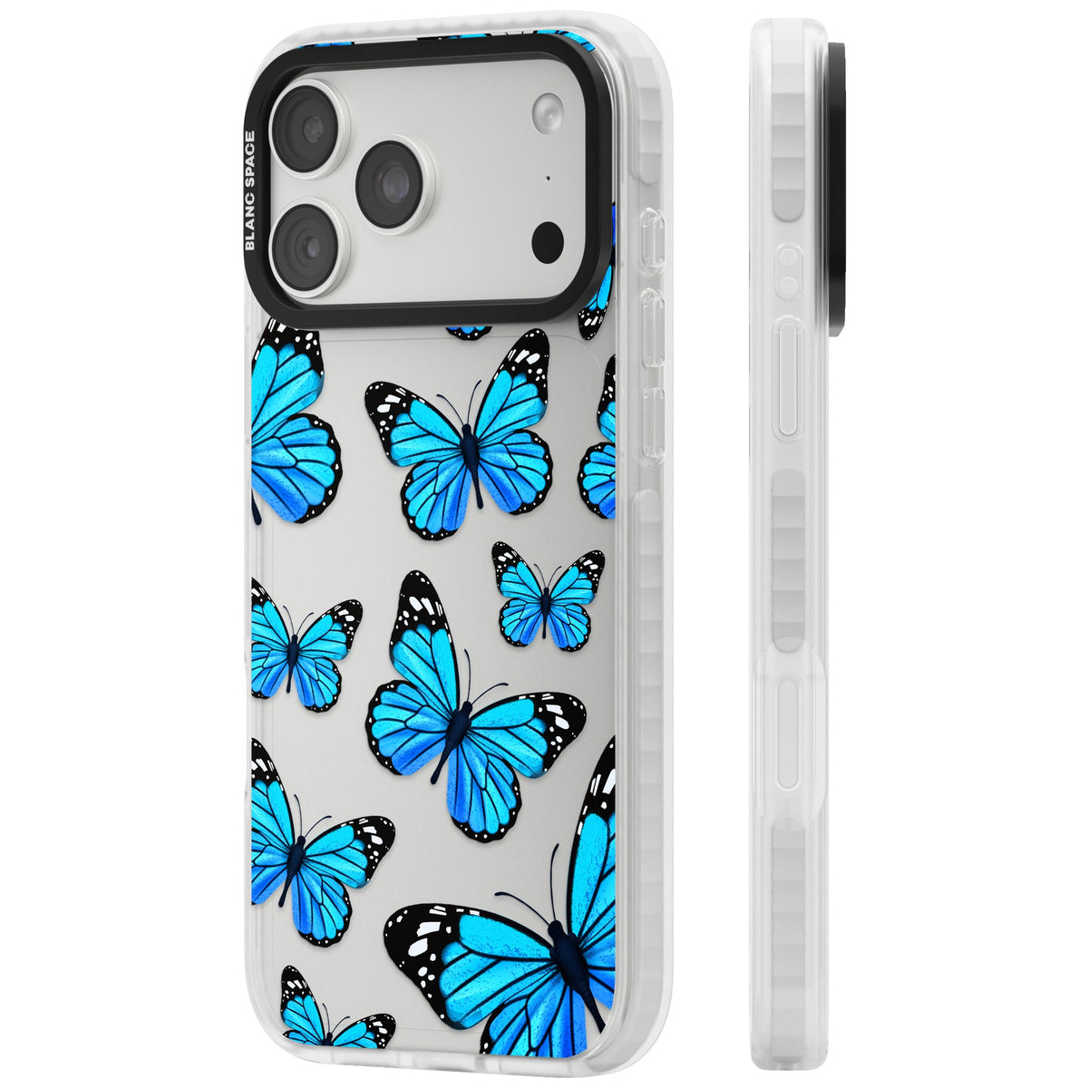 Azure Butterflies iPhone 18 Pro Max Impact Clear Phone Case side