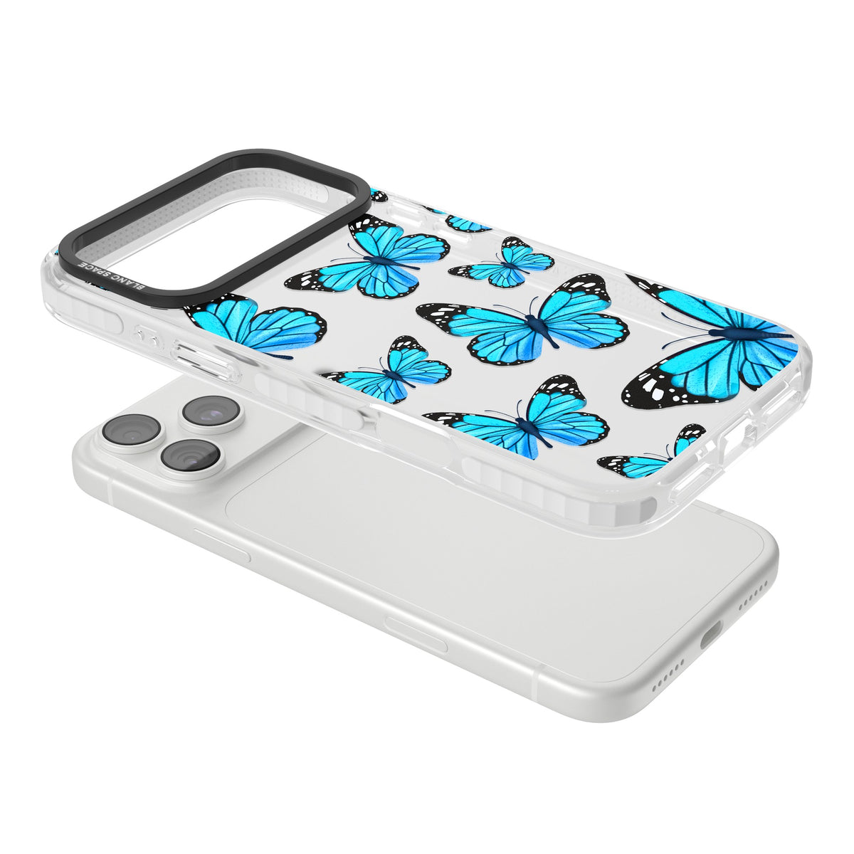 Azure Butterflies iPhone 18 Pro Max Impact Clear Phone Case angled