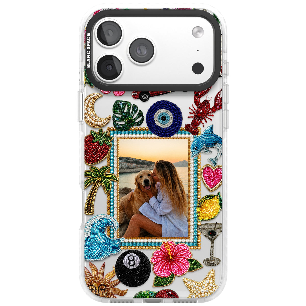 Personalised Beaded Photo iPhone 18 Pro Max Impact Clear Phone Case front