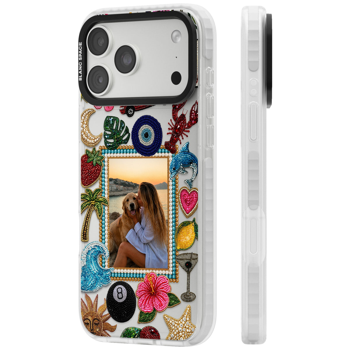 Personalised Beaded Photo iPhone 18 Pro Max Impact Clear Phone Case side
