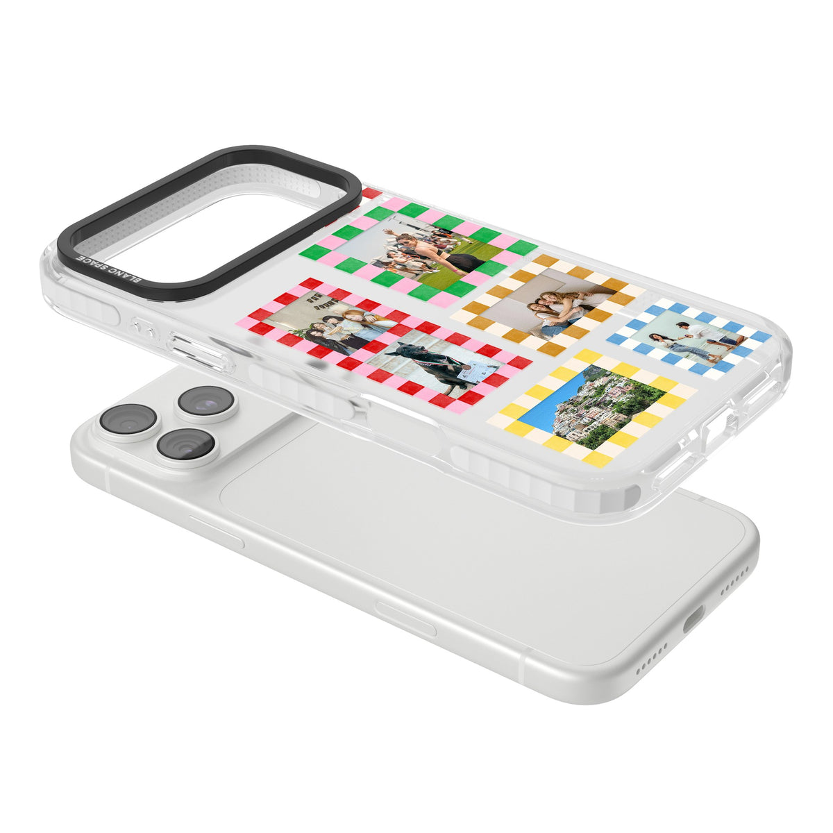 Personalised Italian Check Frames iPhone 18 Pro Max Impact Clear Phone Case angled