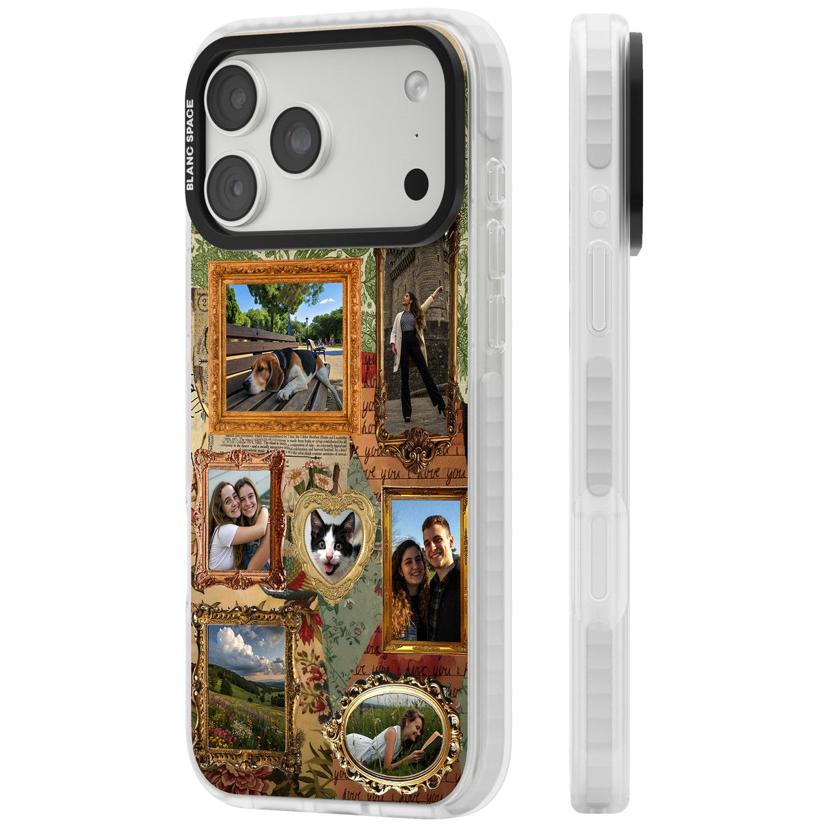 Personalised Vintage Frame Collage iPhone 18 Pro Max Impact Clear Phone Case side