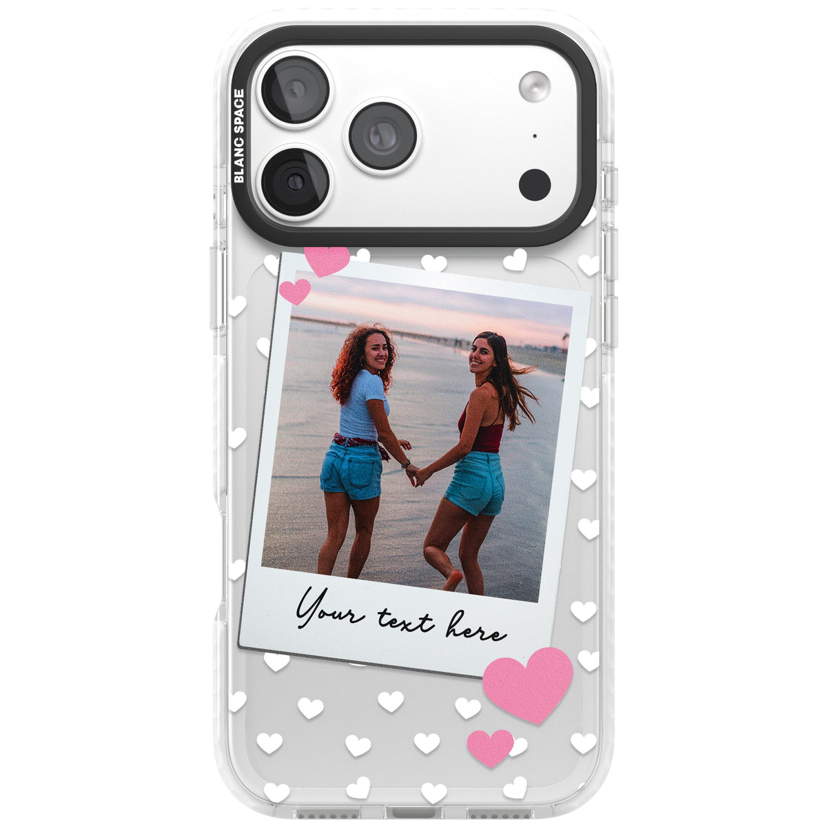 Personalised Hearts Instant Camera Photo iPhone 18 Pro Max Impact Clear Phone Case front