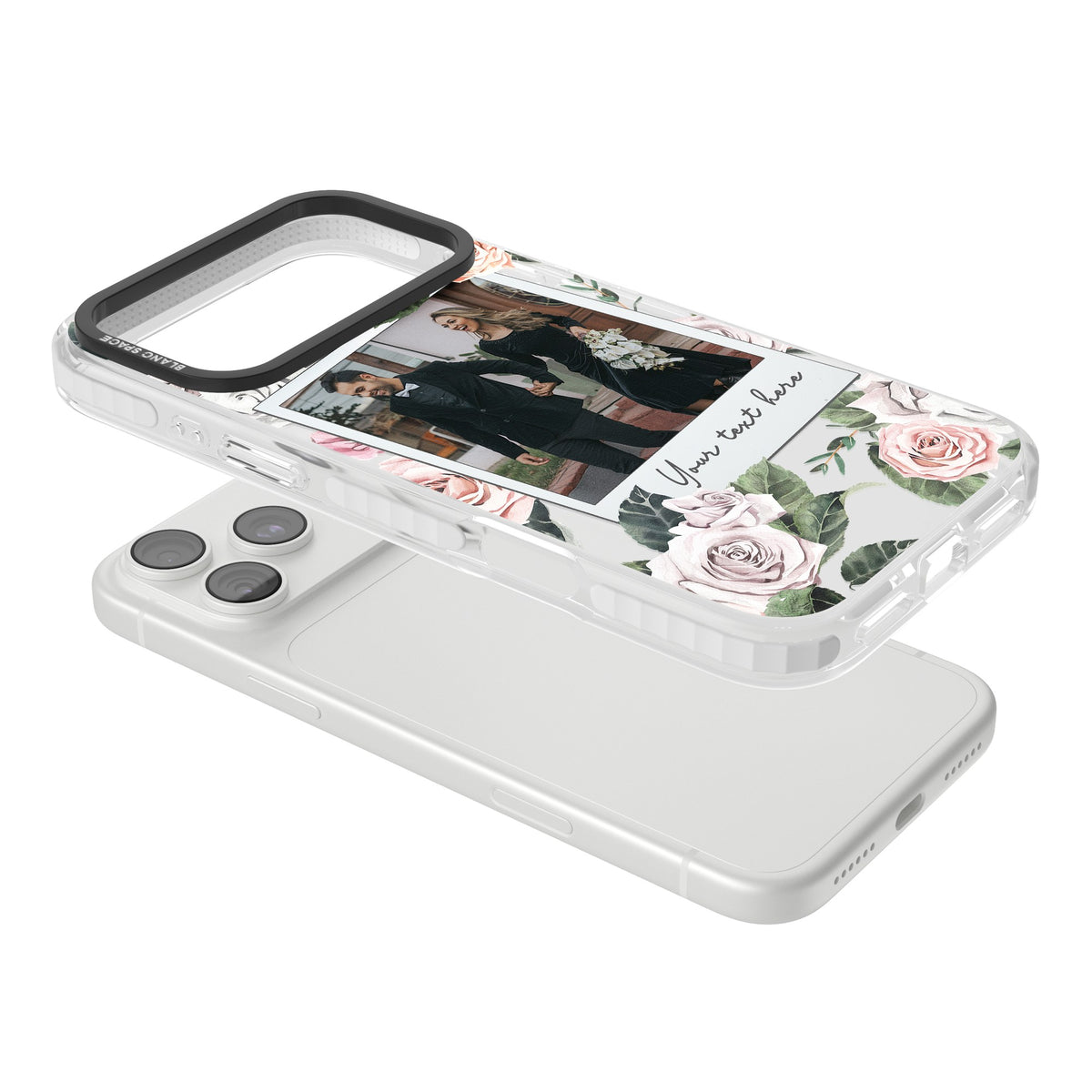 Personalised Floral Polaroid iPhone 18 Pro Max Impact Clear Phone Case angled