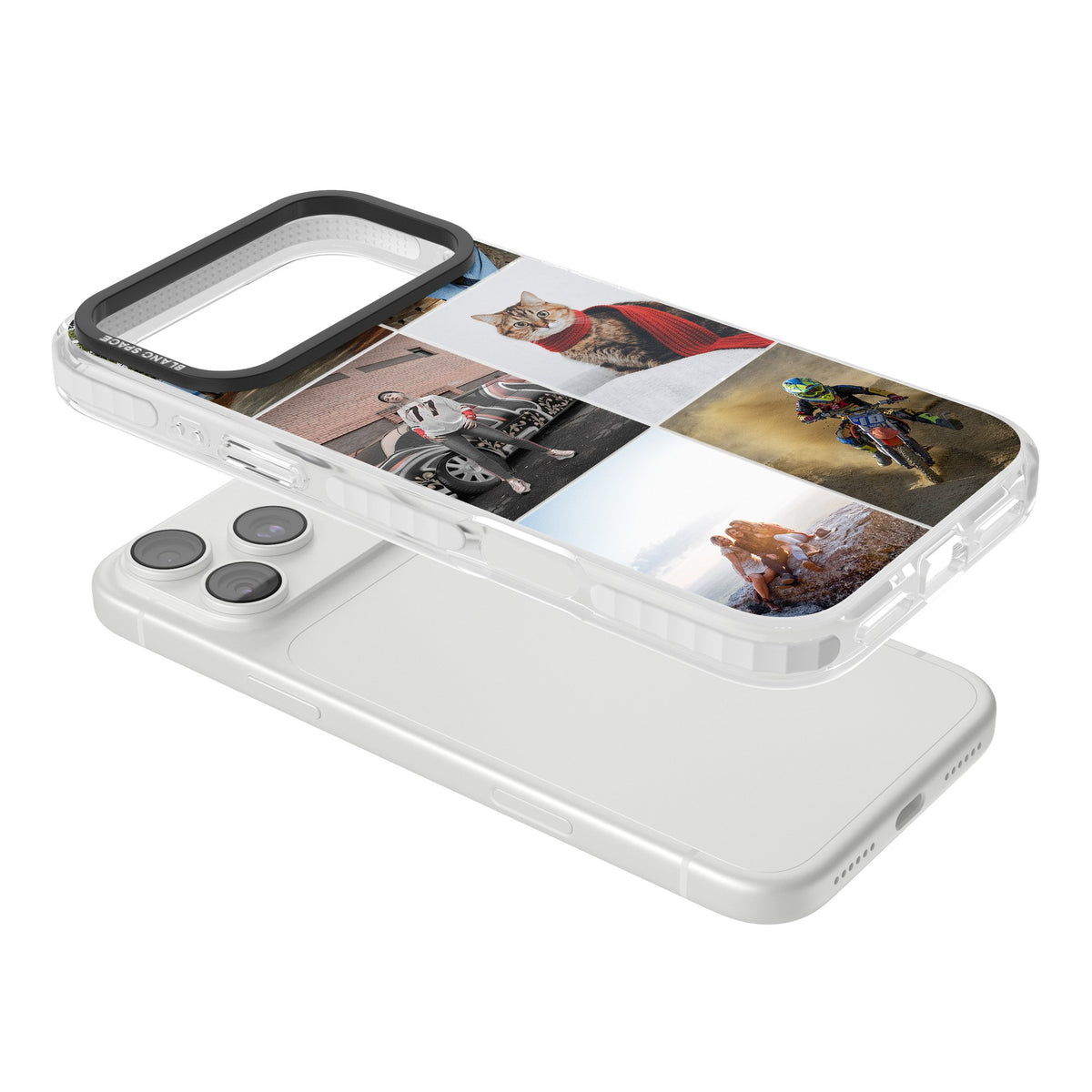 Personalised 6 Photo Grid iPhone 18 Pro Max Impact Clear Phone Case angled