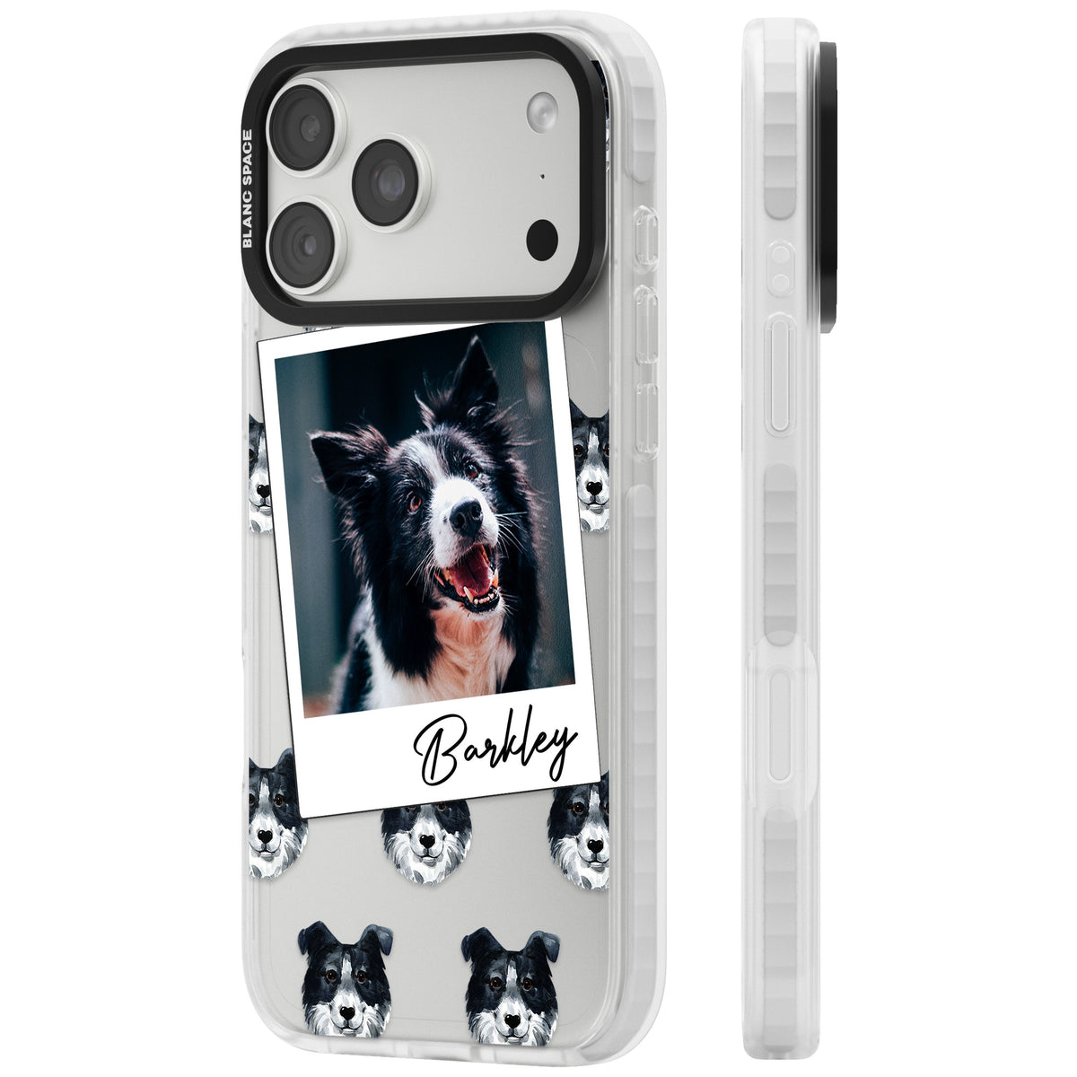 Personalised Border Collie Instant Camera Photo iPhone 18 Pro Max Impact Clear Phone Case side
