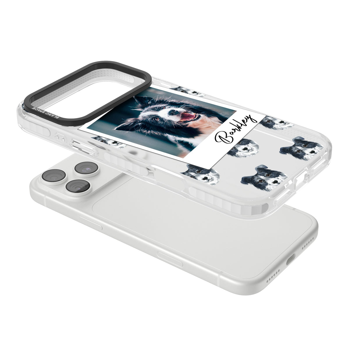 Personalised Border Collie Instant Camera Photo iPhone 18 Pro Max Impact Clear Phone Case angled