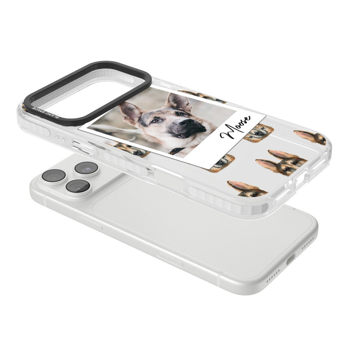 Personalised German Shepherd Instant Camera Photo iPhone 18 Pro Max Impact Clear Phone Case angled