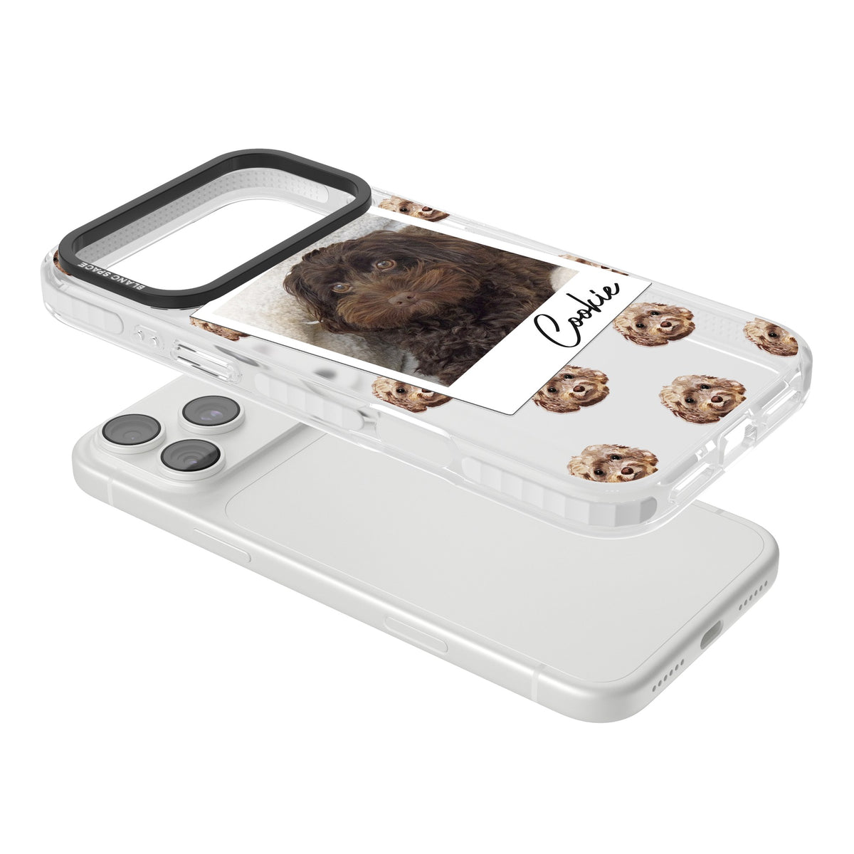 Personalised Brown Cockapoo Instant Camera Photo iPhone 18 Pro Max Impact Clear Phone Case angled