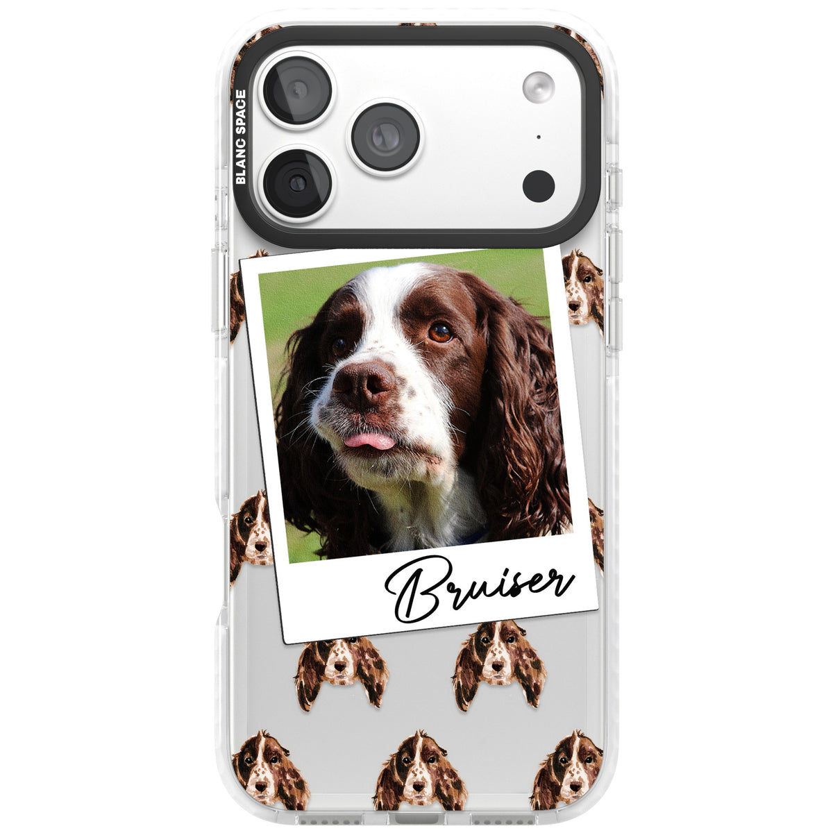 Personalised Springer Spaniel Instant Camera Photo iPhone 18 Pro Max Impact Clear Phone Case front