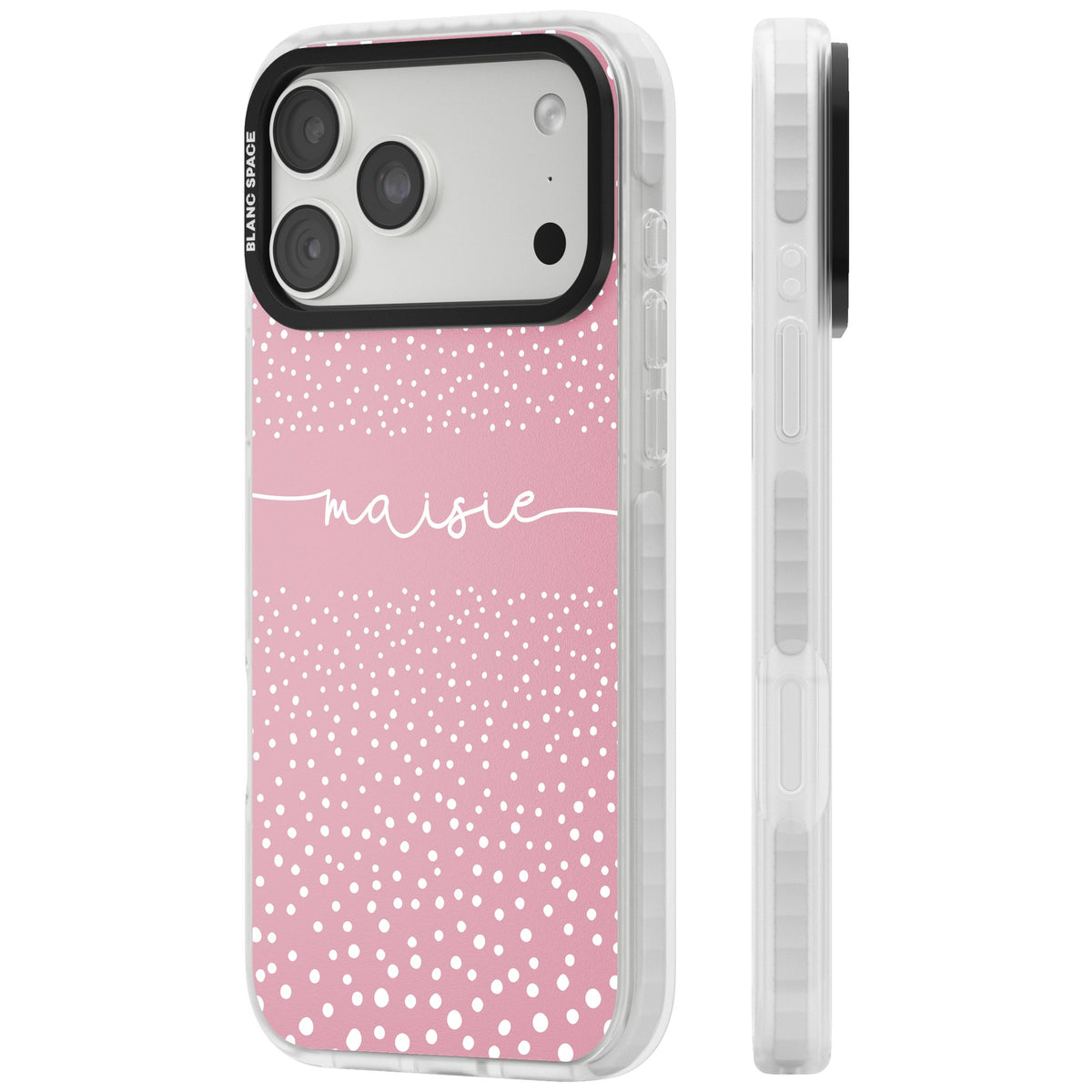 Personalised Pink Dots iPhone 18 Pro Max Impact Clear Phone Case side
