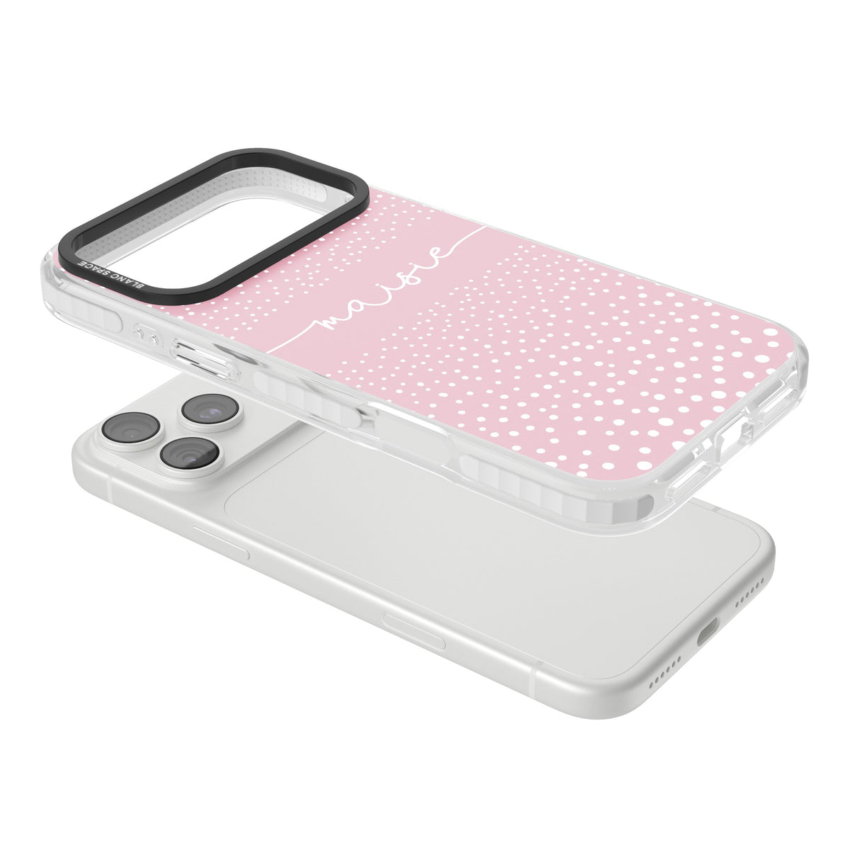 Personalised Pink Dots iPhone 18 Pro Max Impact Clear Phone Case angled