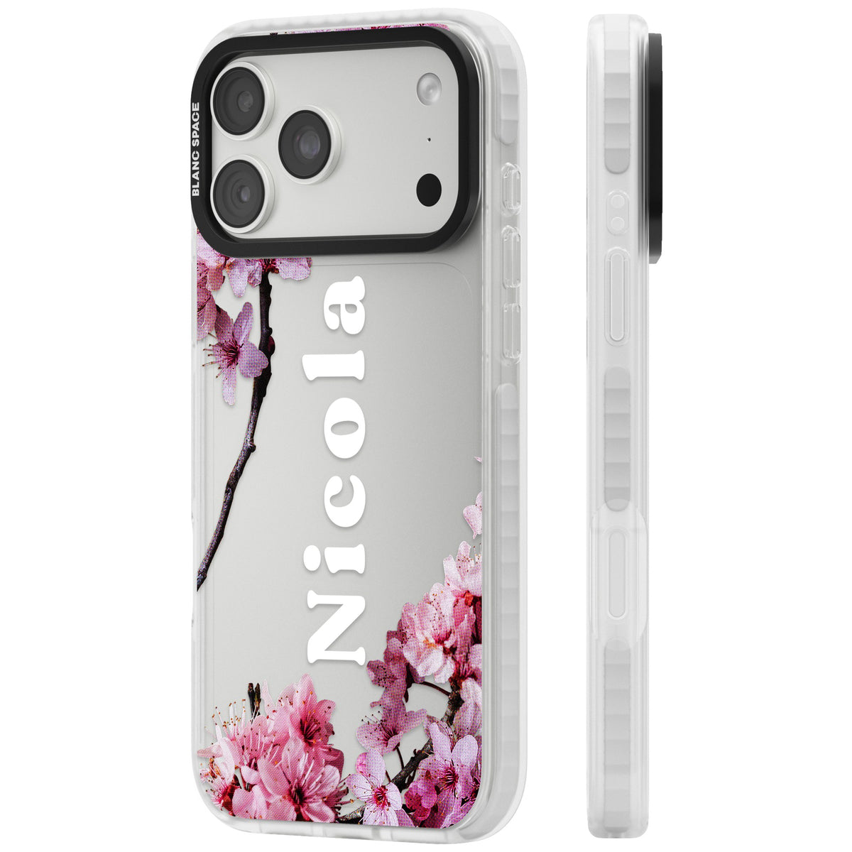 Personalised Cherry Blossom iPhone 18 Pro Max Impact Clear Phone Case side