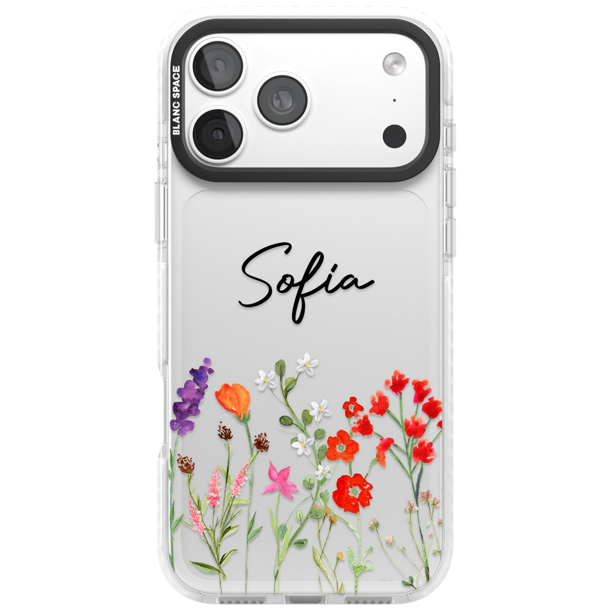 Personalised Spring Wildflowers iPhone 18 Pro Max Impact Clear Phone Case front