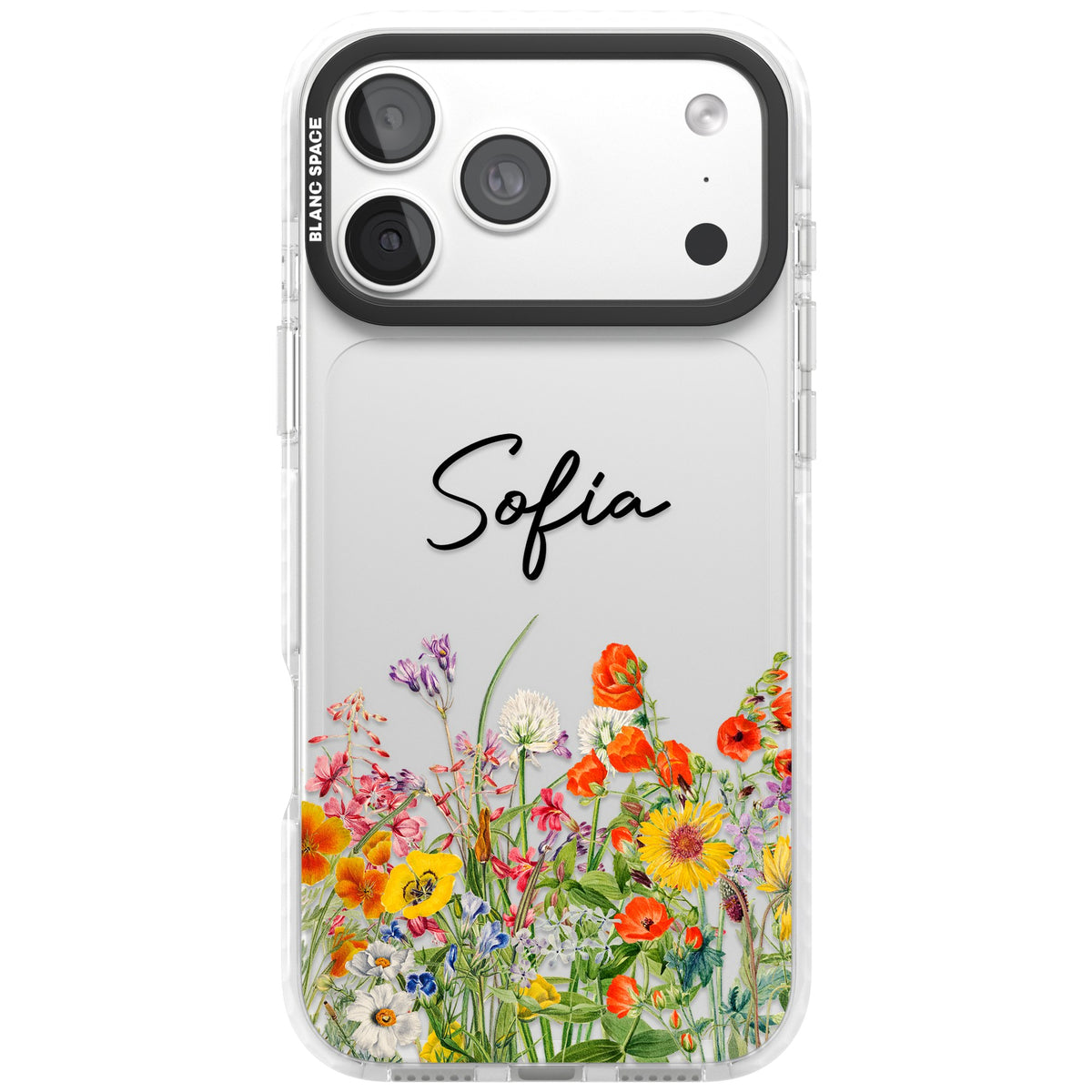 Personalised Summer Wildflowers iPhone 18 Pro Max Impact Clear Phone Case front
