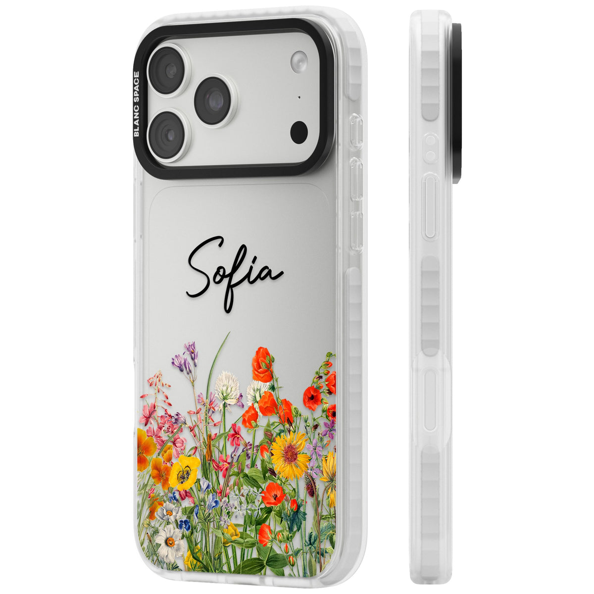 Personalised Summer Wildflowers iPhone 18 Pro Max Impact Clear Phone Case side