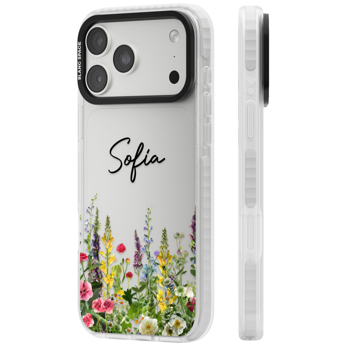 Personalised Garden Wildfowers iPhone 18 Pro Max Impact Clear Phone Case side