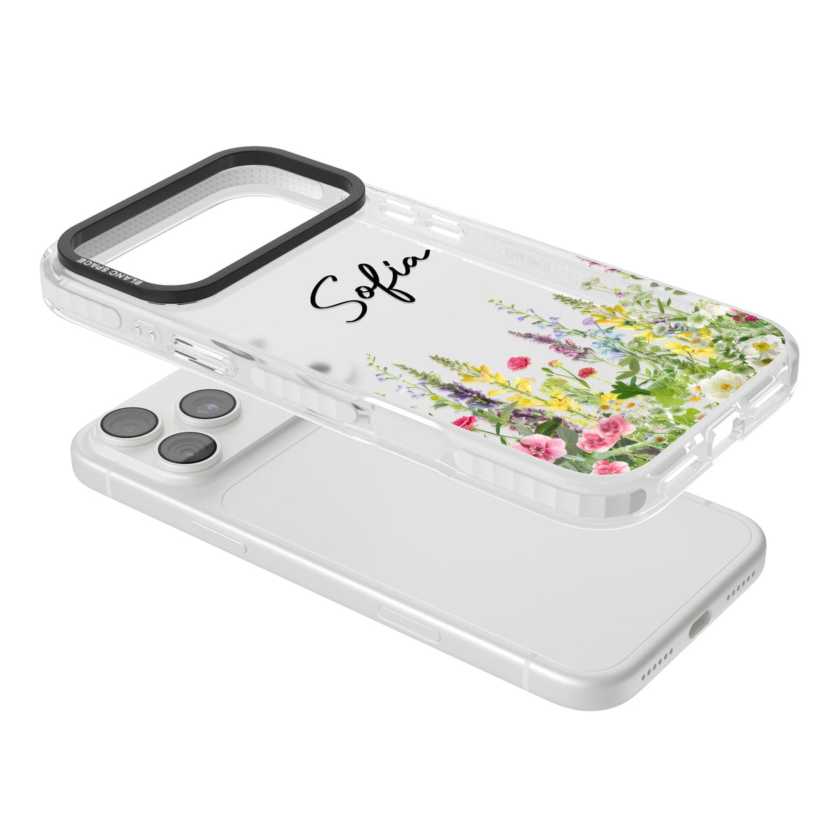 Personalised Garden Wildfowers iPhone 18 Pro Max Impact Clear Phone Case angled