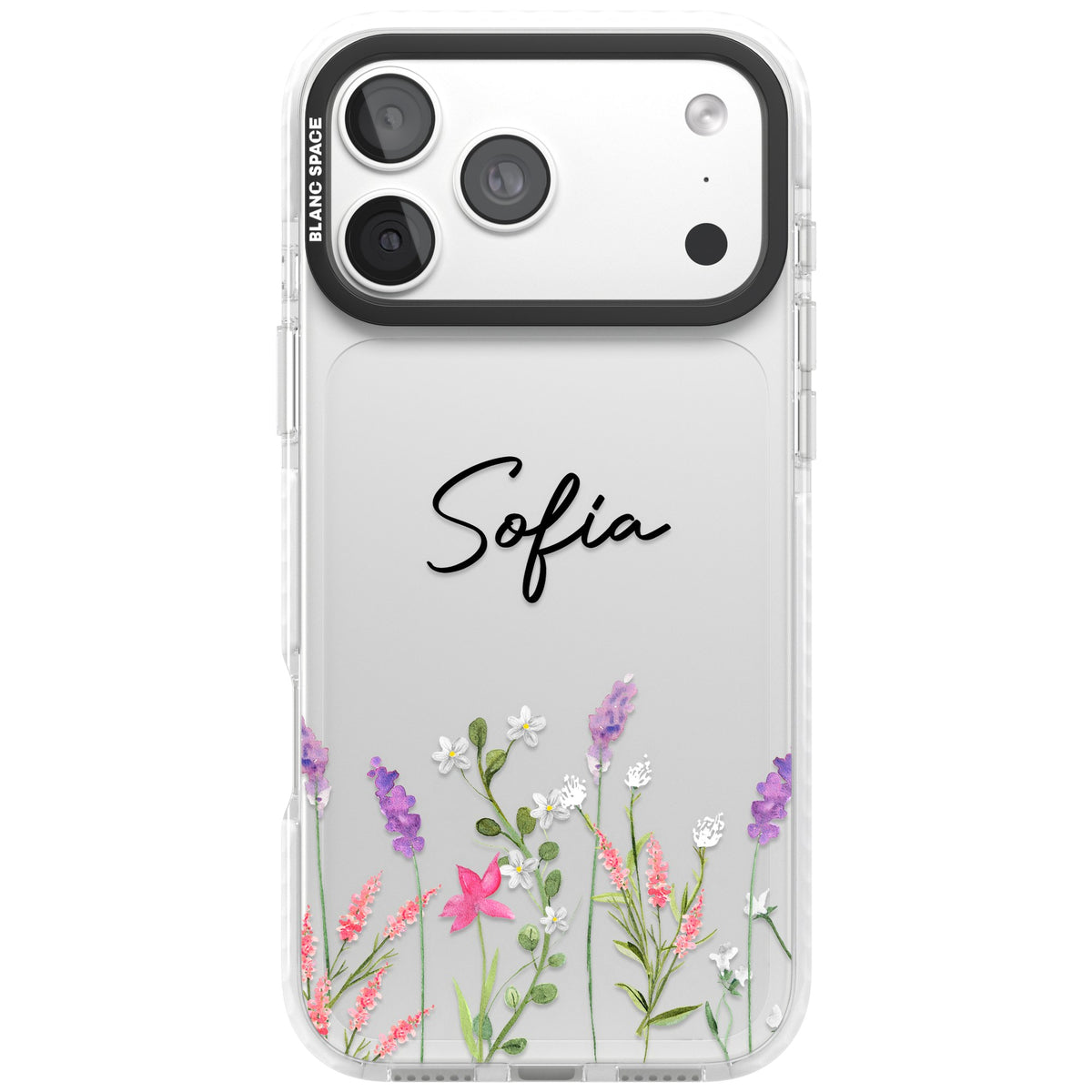 Personalised Lavender Wildflowers iPhone 18 Pro Max Impact Clear Phone Case front