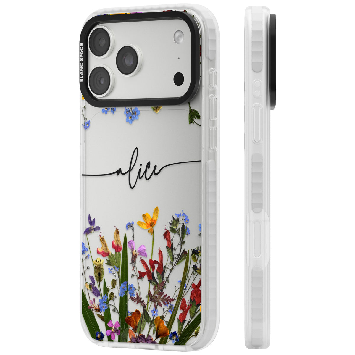 Personalised Wildflower Name iPhone 18 Pro Max Impact Clear Phone Case side