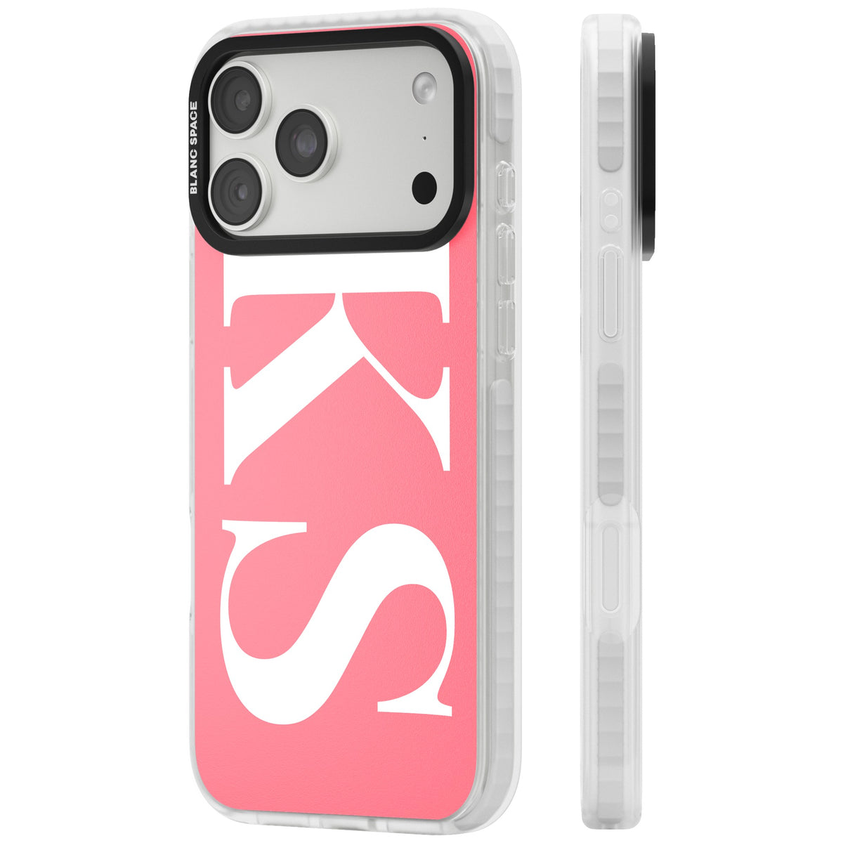 Personalised White & Pink Letters iPhone 18 Pro Max Impact Clear Phone Case side