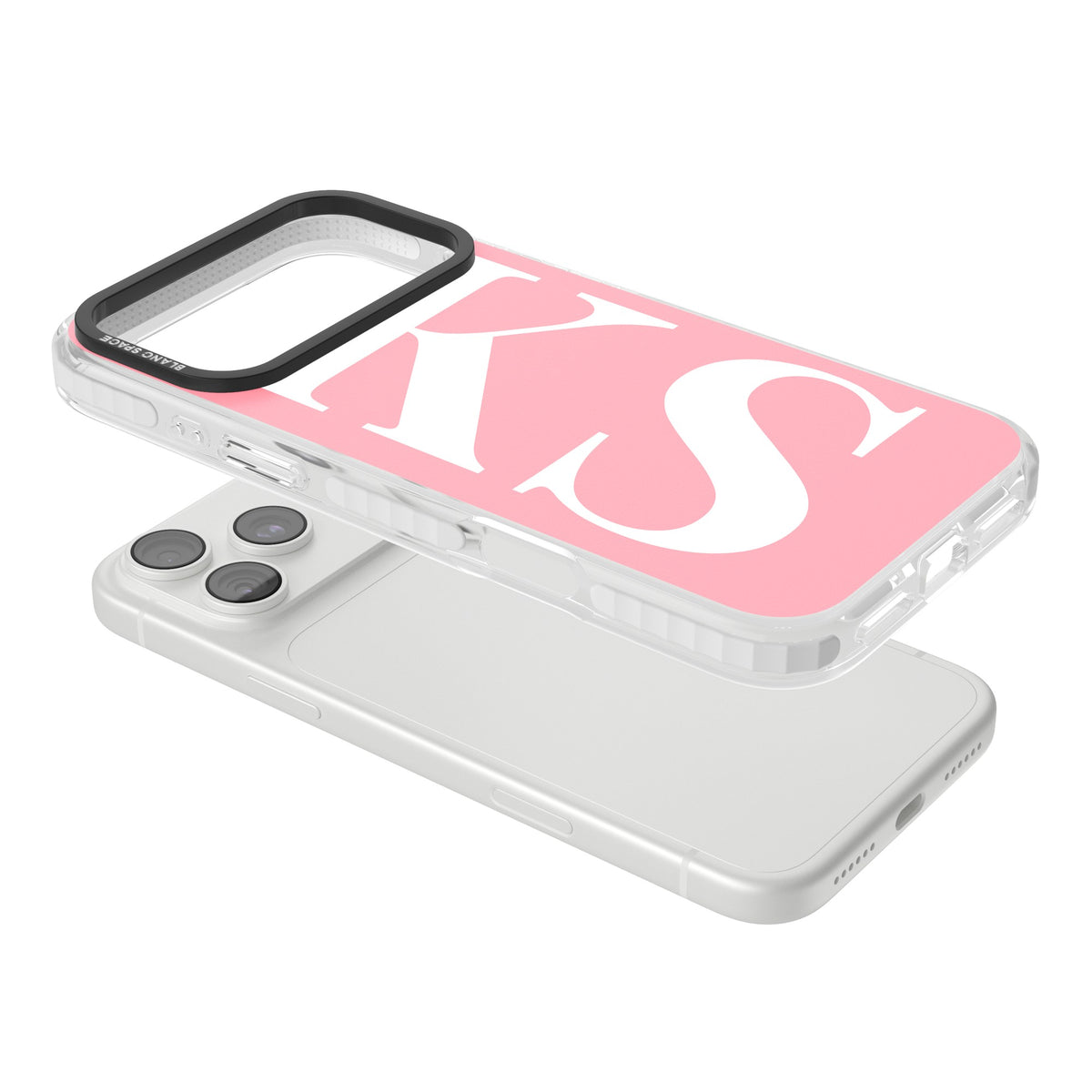 Personalised White & Pink Letters iPhone 18 Pro Max Impact Clear Phone Case angled