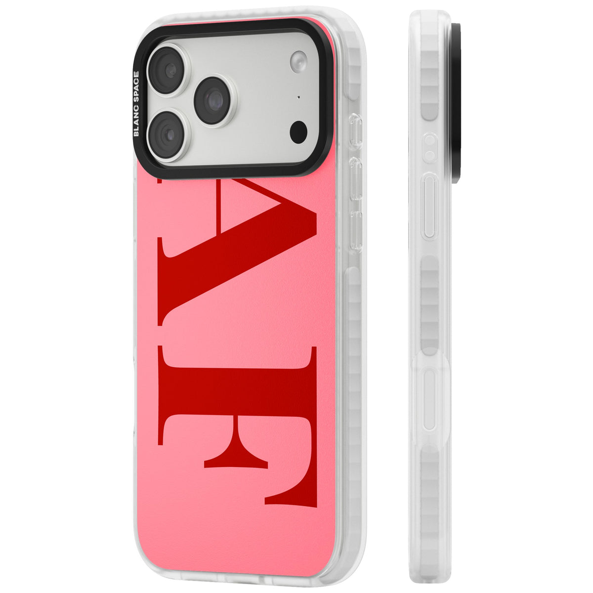Personalised Red & Pink Letters iPhone 18 Pro Max Impact Clear Phone Case side