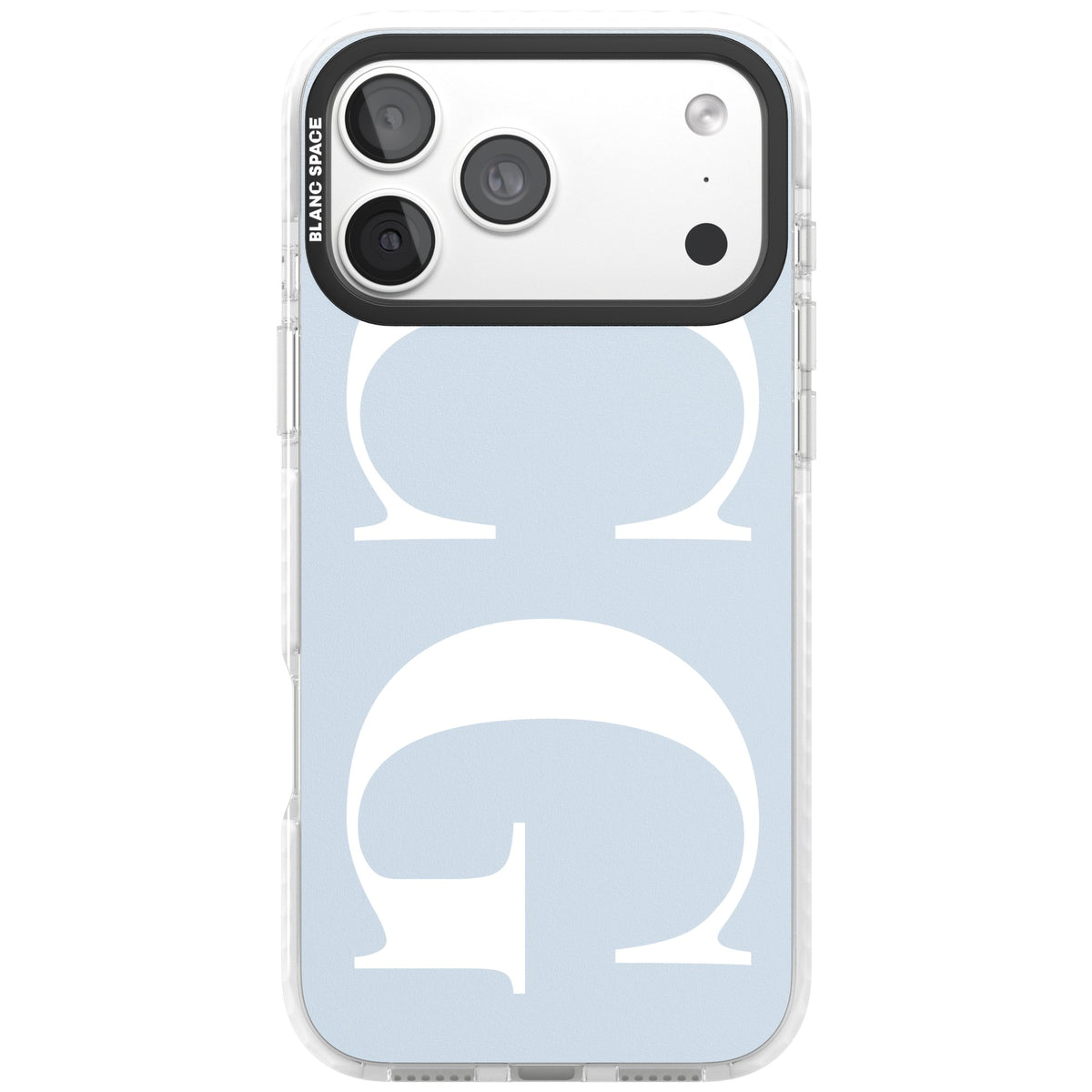 Personalised White & Blue Letters iPhone 18 Pro Max Impact Clear Phone Case front