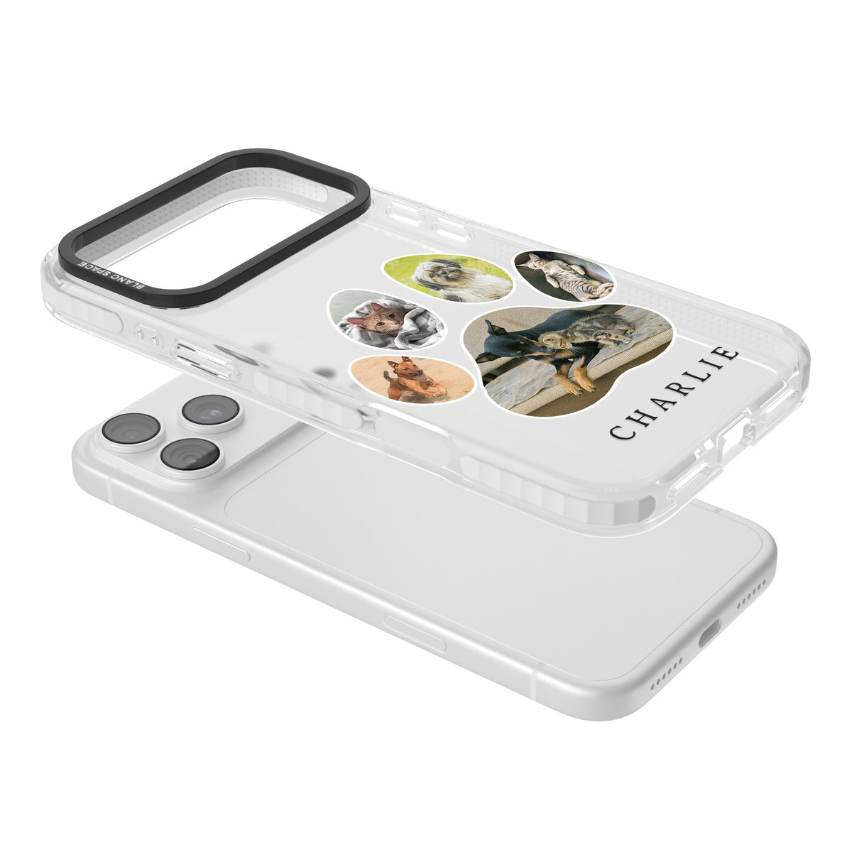 Personalised Paw Print Photos iPhone 18 Pro Max Impact Clear Phone Case angled