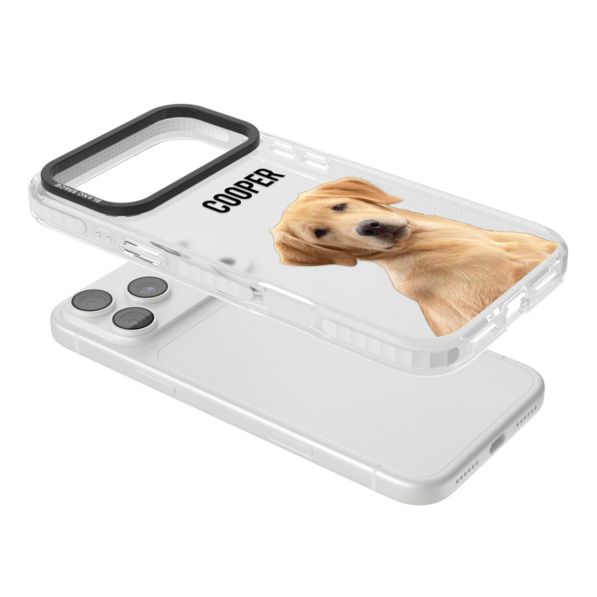 Personalised Pet Cutout & Name iPhone 18 Pro Max Impact Clear Phone Case angled